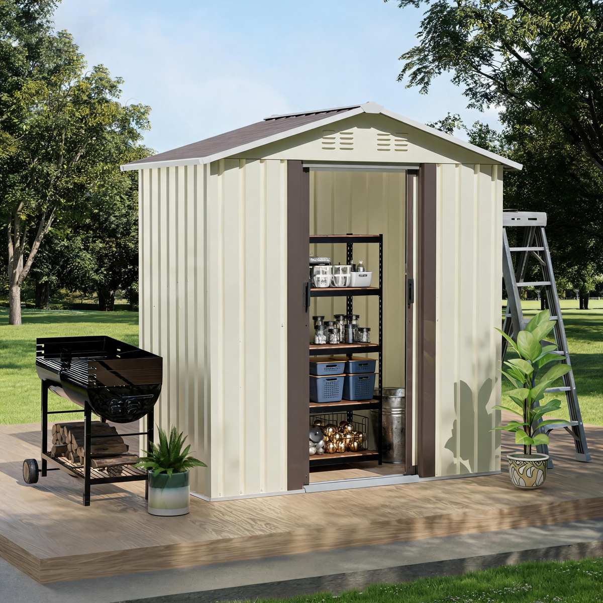 3x5 ft Beige Metal Storage Shed