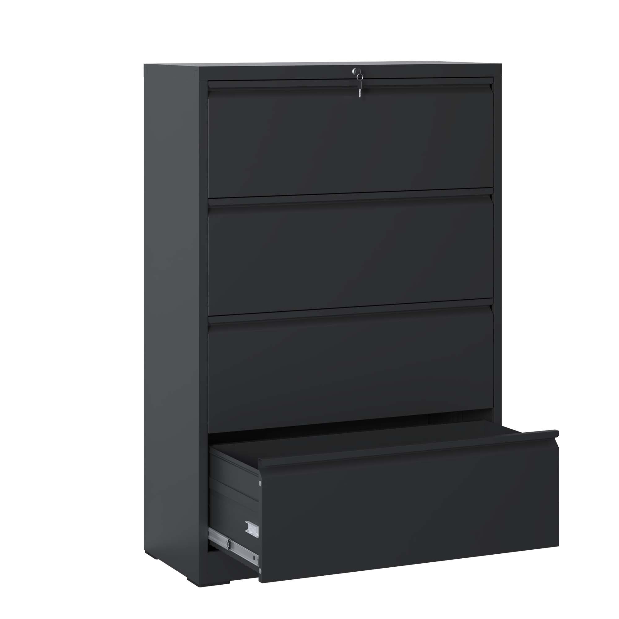 Metal File Cabinet, 4 Drawers, Locking, 52.3 in Tall, Black, 35.4 in Wide