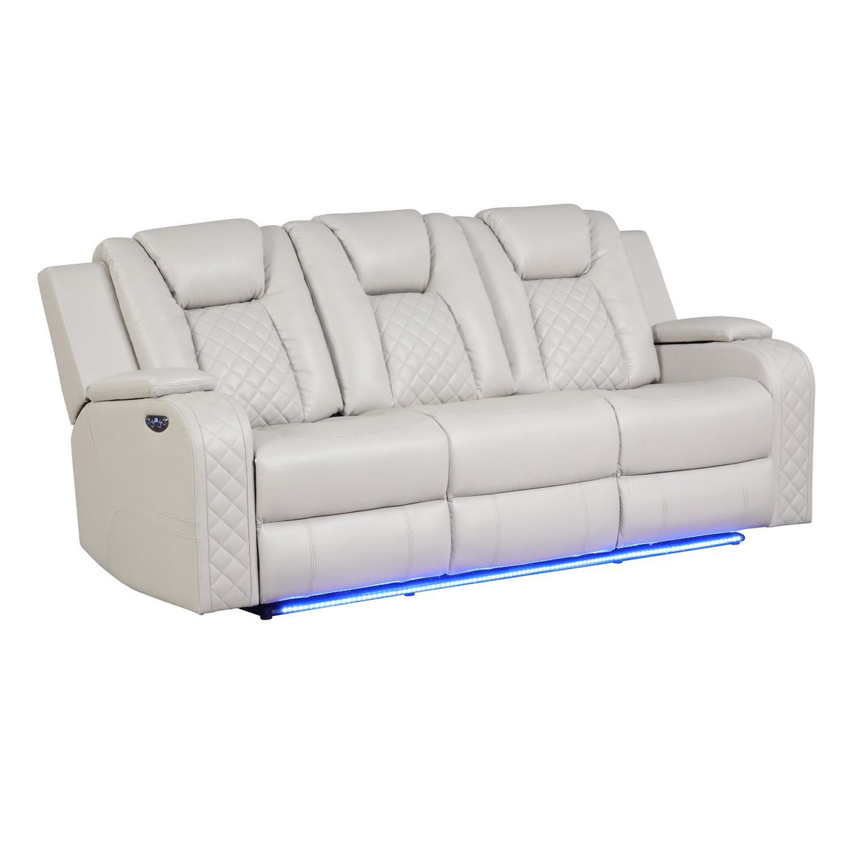 Beige Vegan Leather Power Reclining Sofa, USB Charging, 85 in Wide