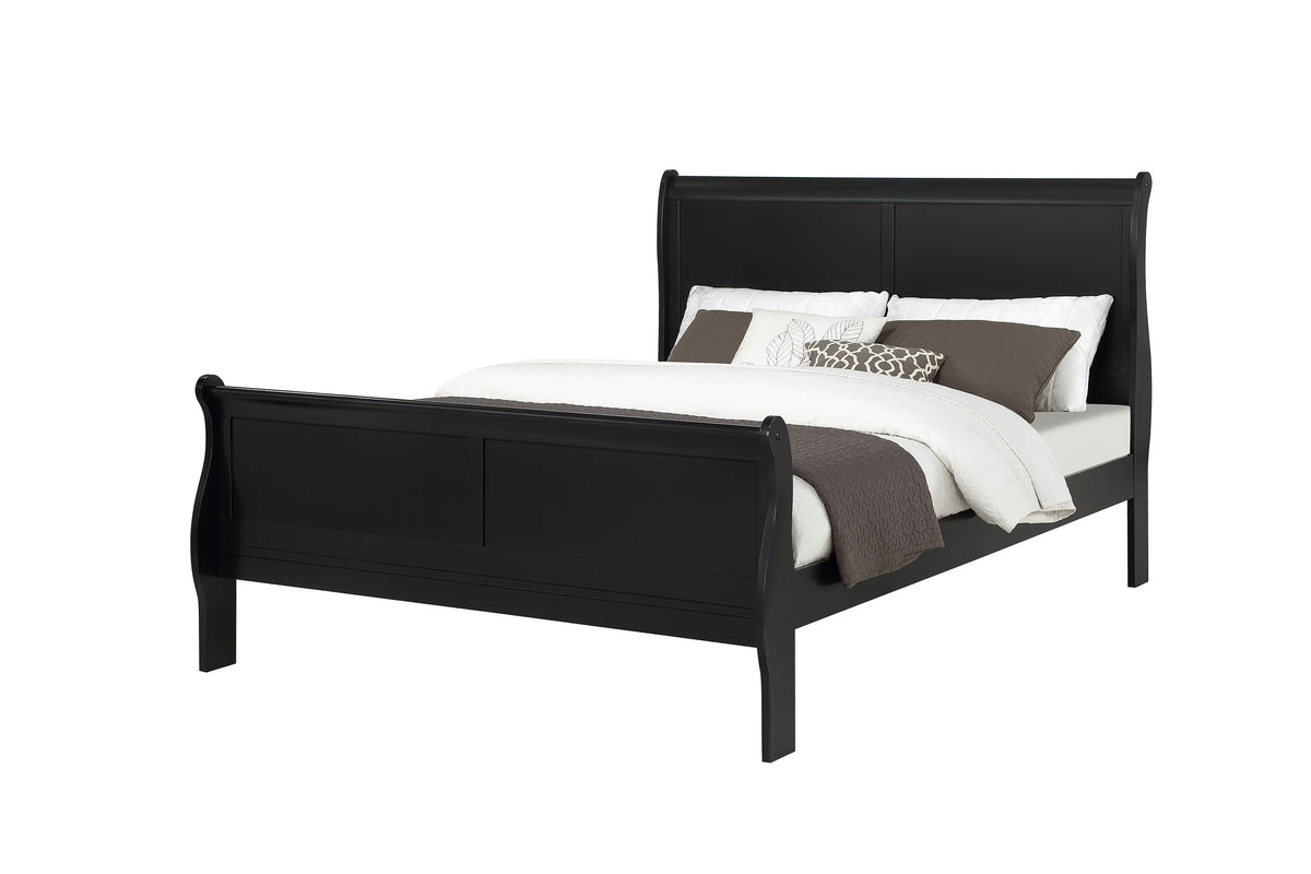 King Sleigh Bed Frame with Storage Drawers, Solid Wood Black
