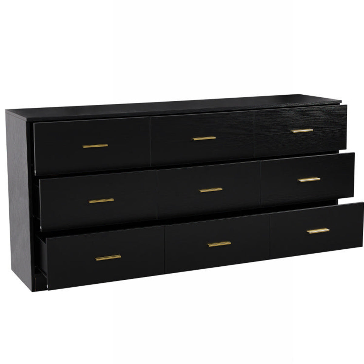 9 Drawer Black Dresser with Wide Top for Bedroom