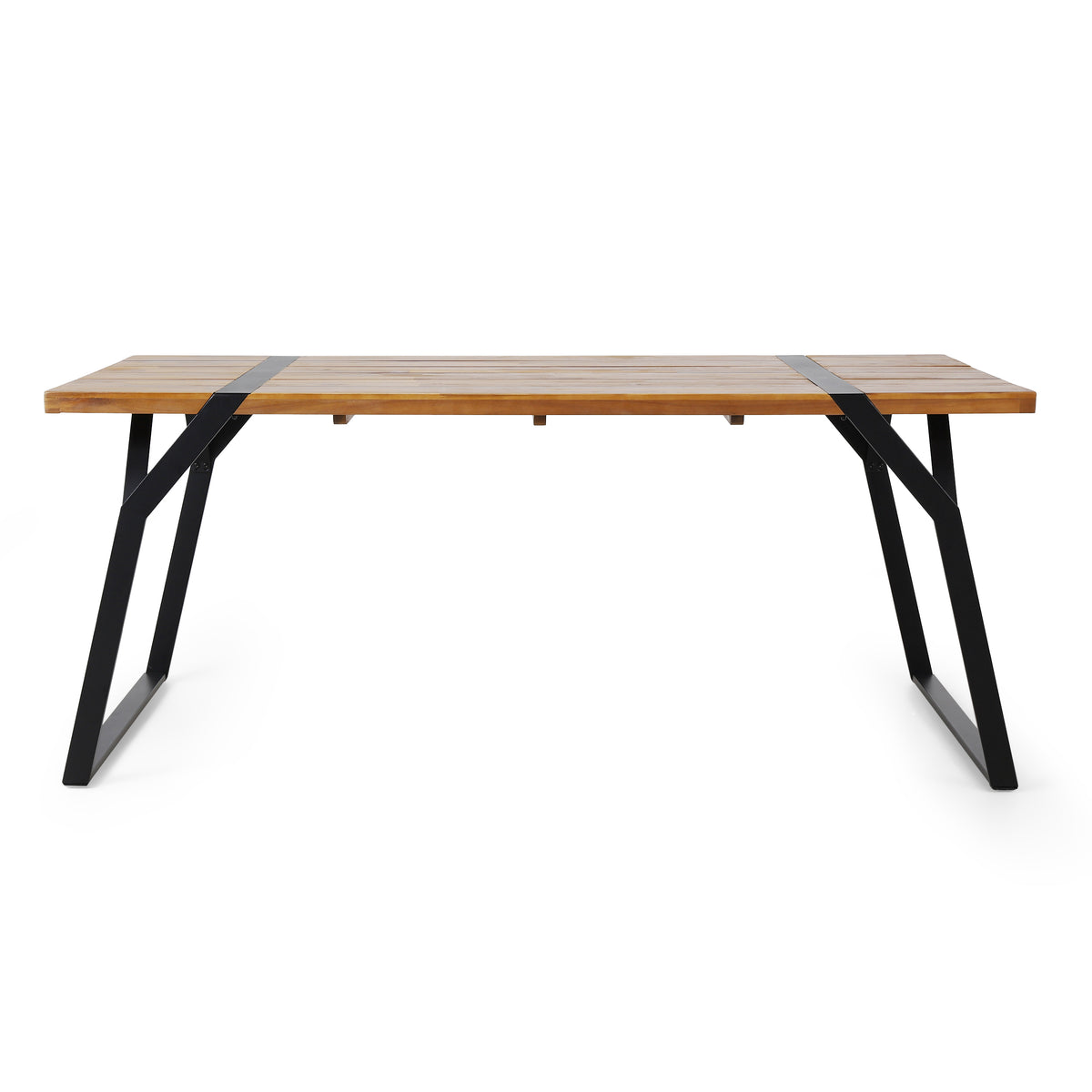 Black Metal Outdoor Dining Table with Acacia Wood Top, 70.8 in Wide