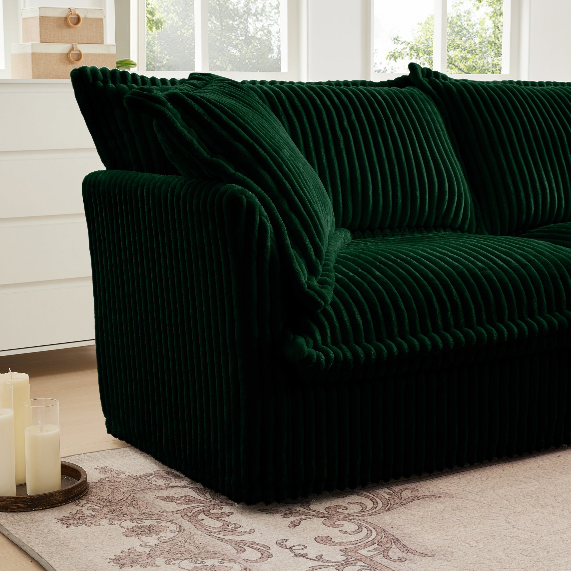 Fluffy 2-Seat Modular Sofa in Corduroy Emerald #Fabric_Corduroy Emerald