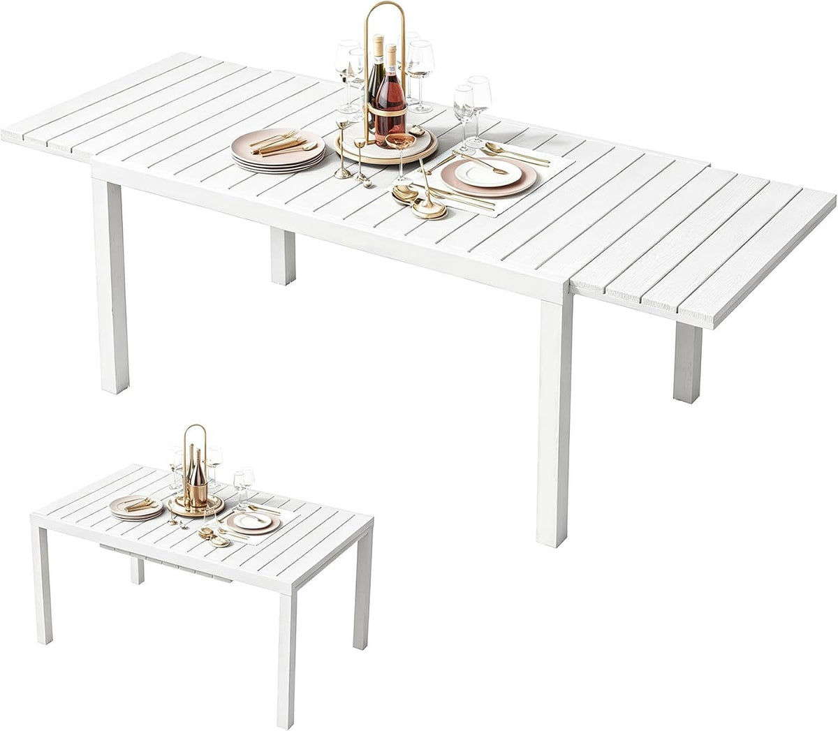 White Aluminum Outdoor Dining Table Extendable