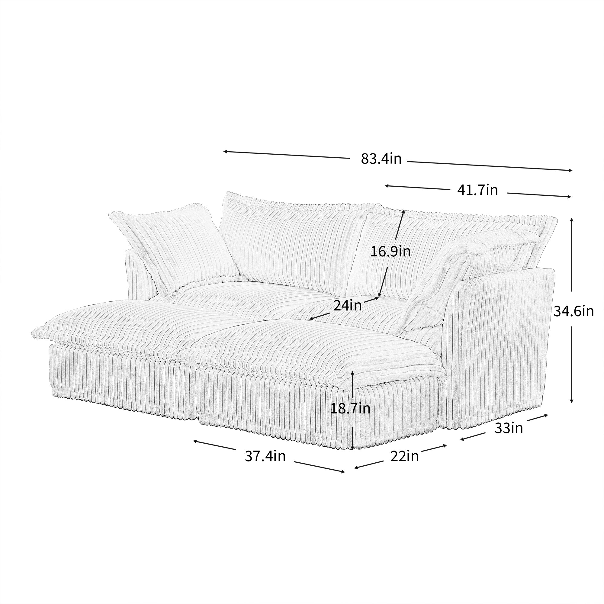Fluffy 2-Seat Modular Sofa in Corduroy Camel #OttOnly_2 #Fabric_Corduroy Camel