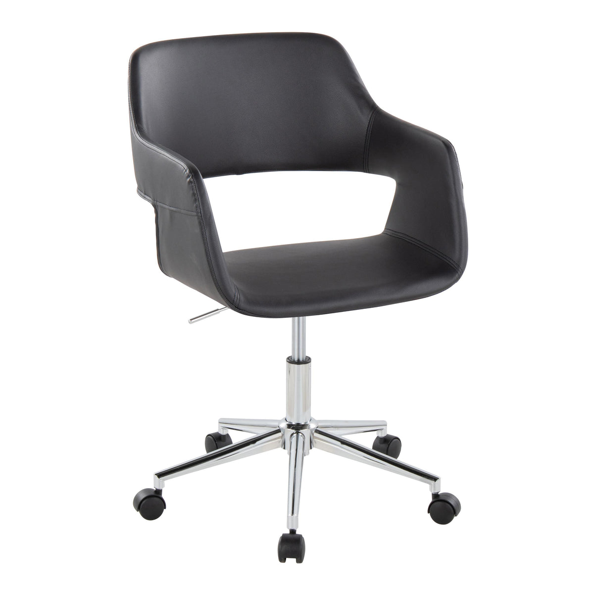 Black Vegan Leather Office Chair with Chrome Base, Swivel, 250 lb, 34.5 in Tall
