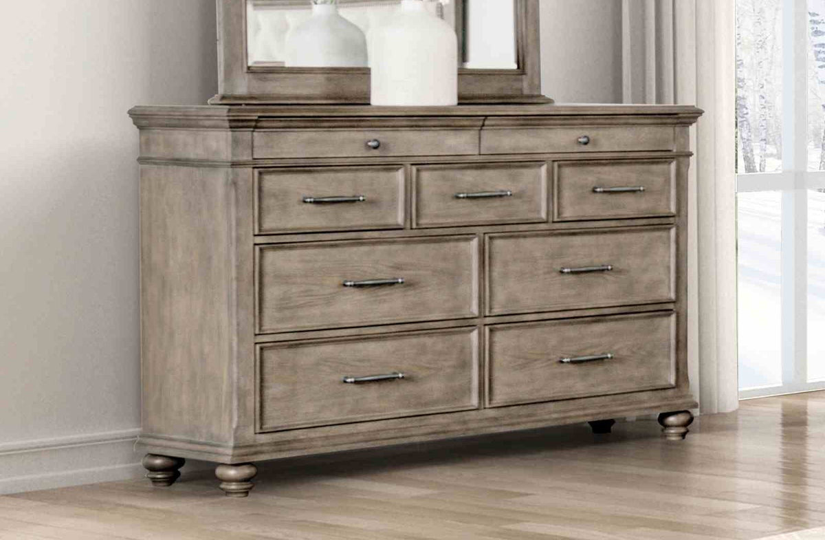 Oak Dresser with Bun Feet, Solid Wood, 40.5 Inches Tall