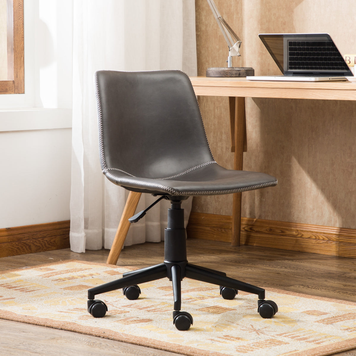 Gray Vegan Leather Office Chair, Height Adjustable