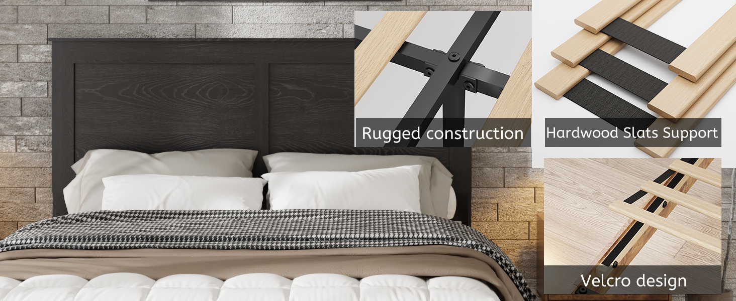 Construction close-ups: velcro straps securing hardwood slats and a rugged metal cross-bar joint