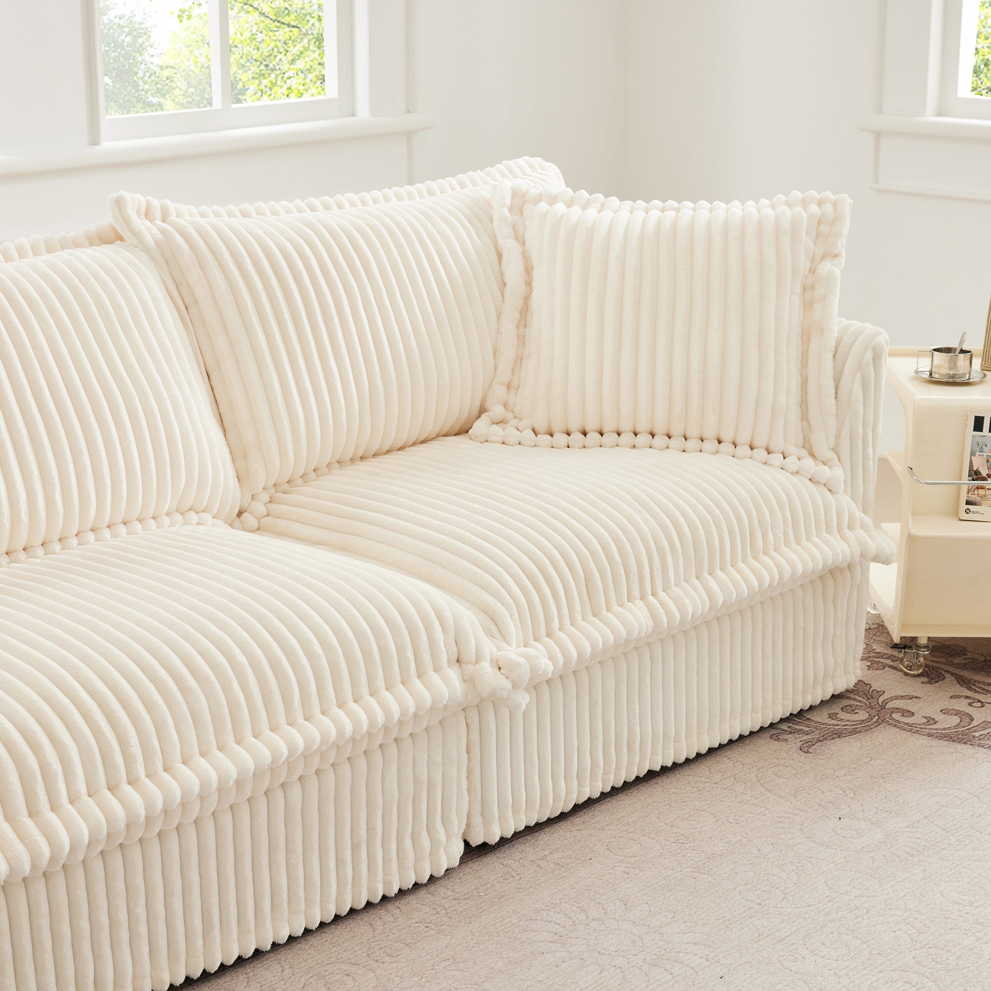 Fluffy 4-Seat Modular Sofa in Corduroy Cream #OttOnly_1 #Fabric_Corduroy Cream