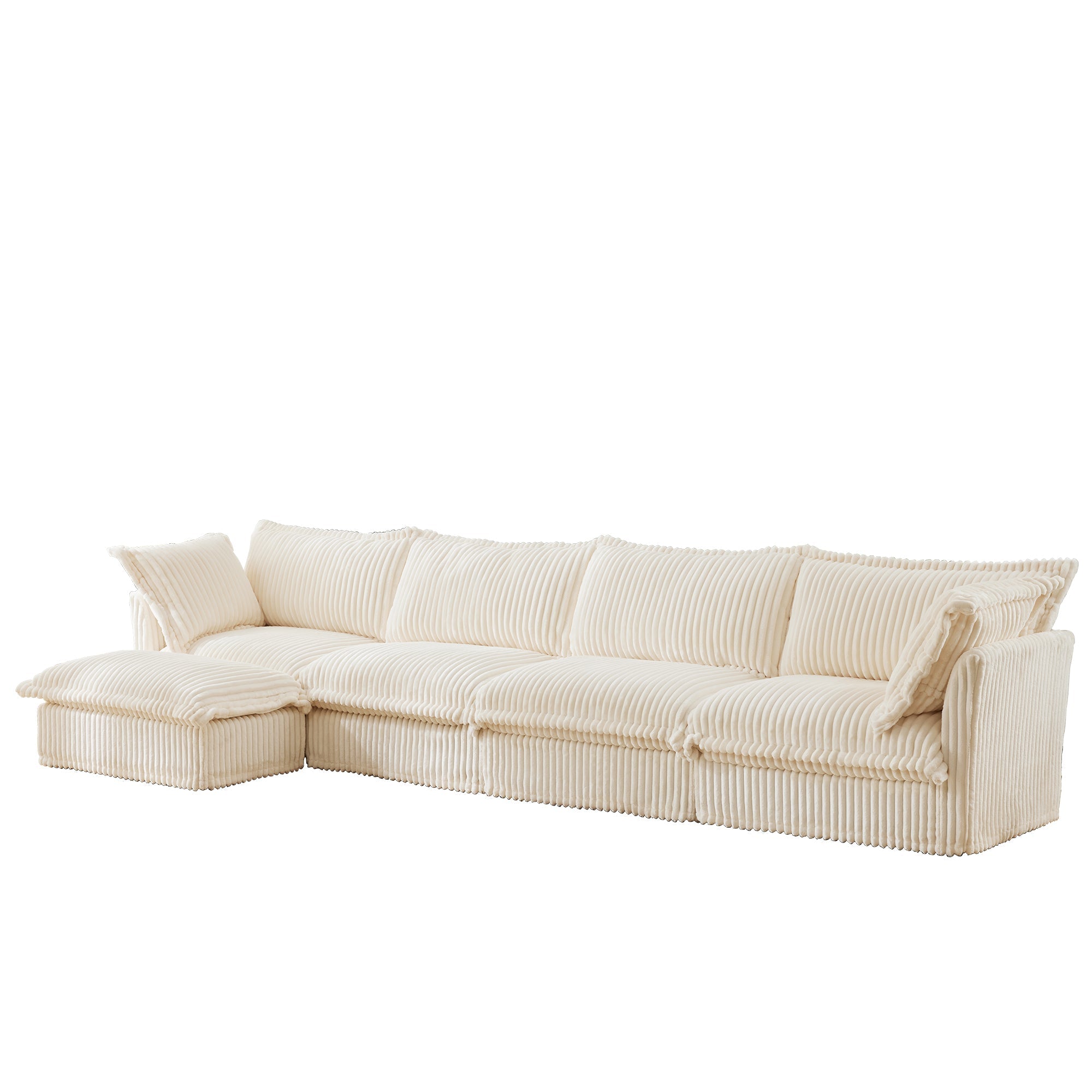 Fluffy 4-Seat Modular Sofa in Corduroy Cream #OttOnly_1 #Fabric_Corduroy Cream