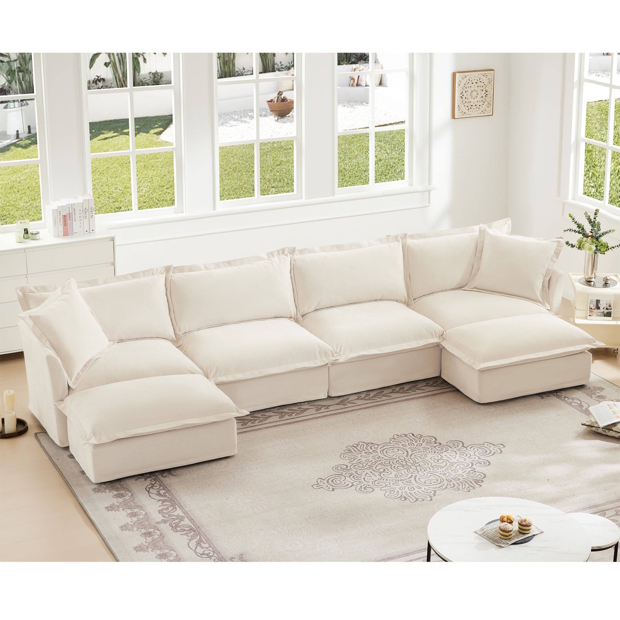 Fluffy 4-Seat Modular Sofa in Chenille Cream #OttOnly_2 #Fabric_Chenille Cream