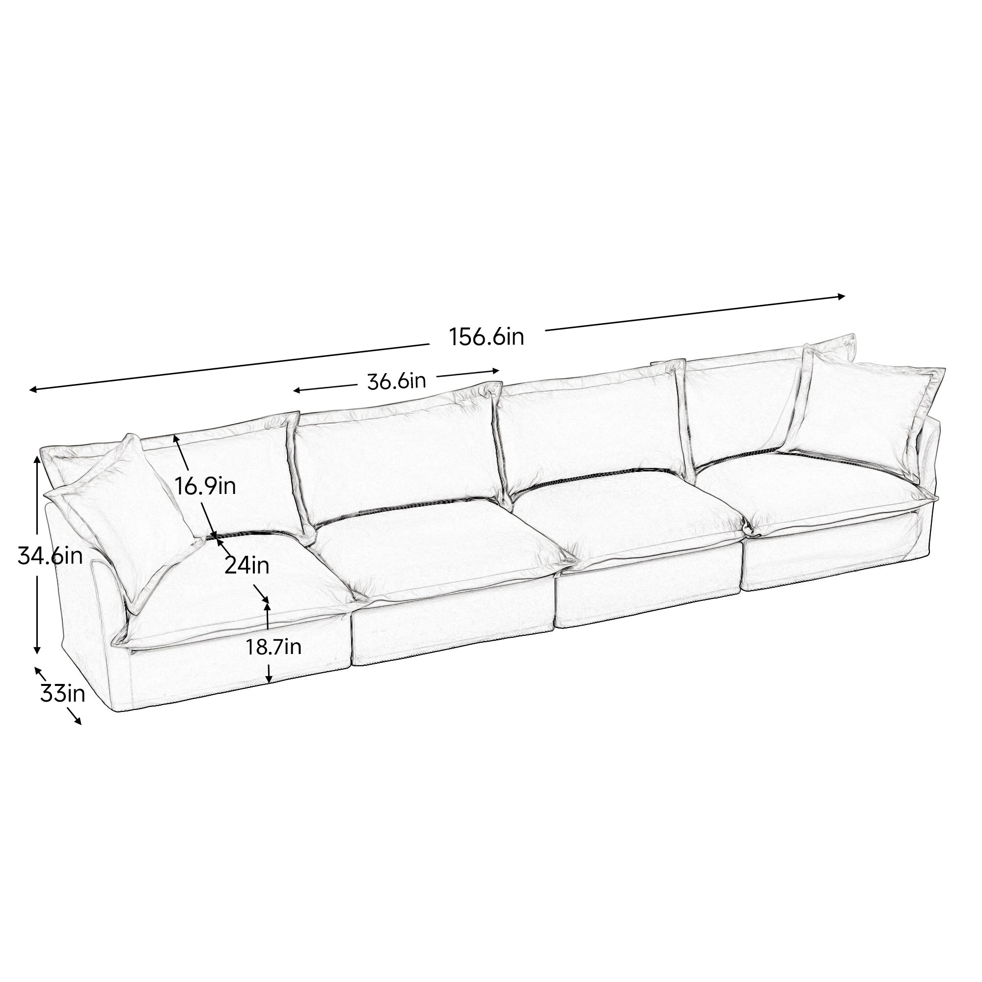 Fluffy 4-Seat Modular Sofa in Chenille Olive #OttOnly_2 #Fabric_Chenille Olive