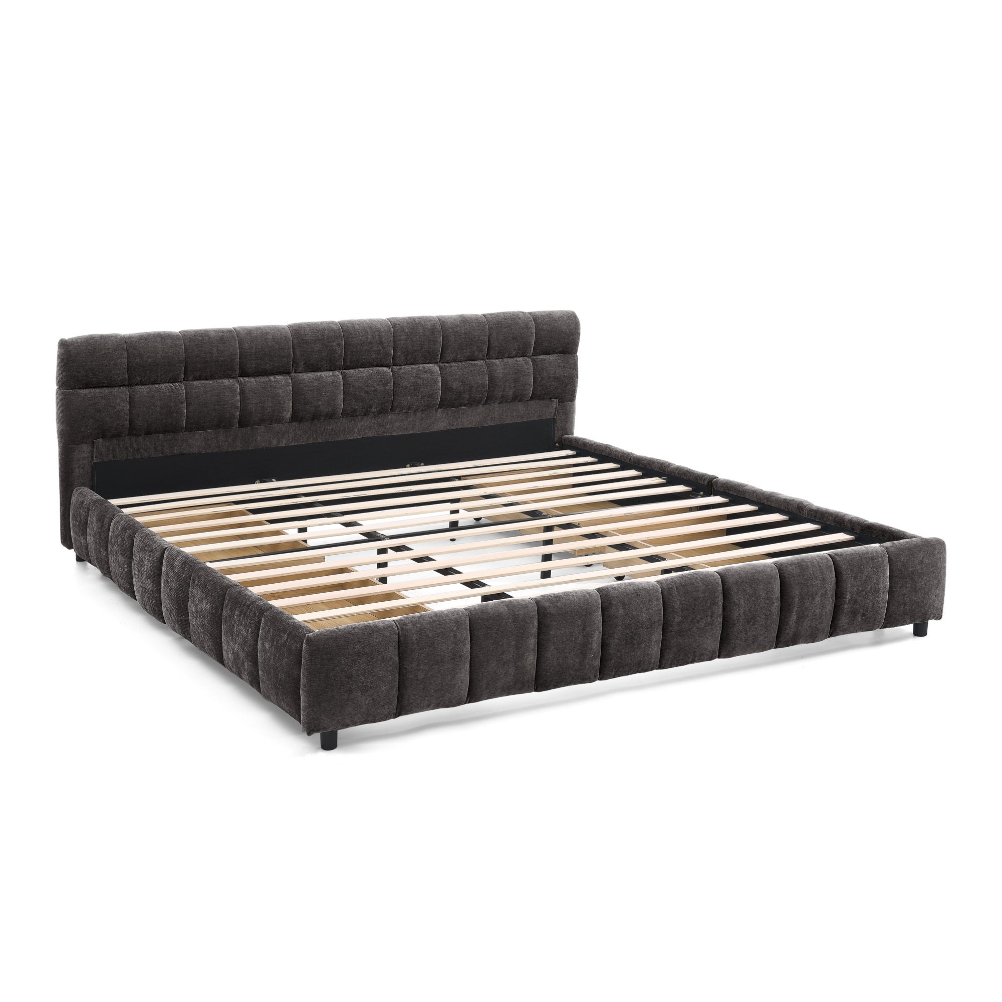 Caster wheel and drawer corner detail, California King bed frame