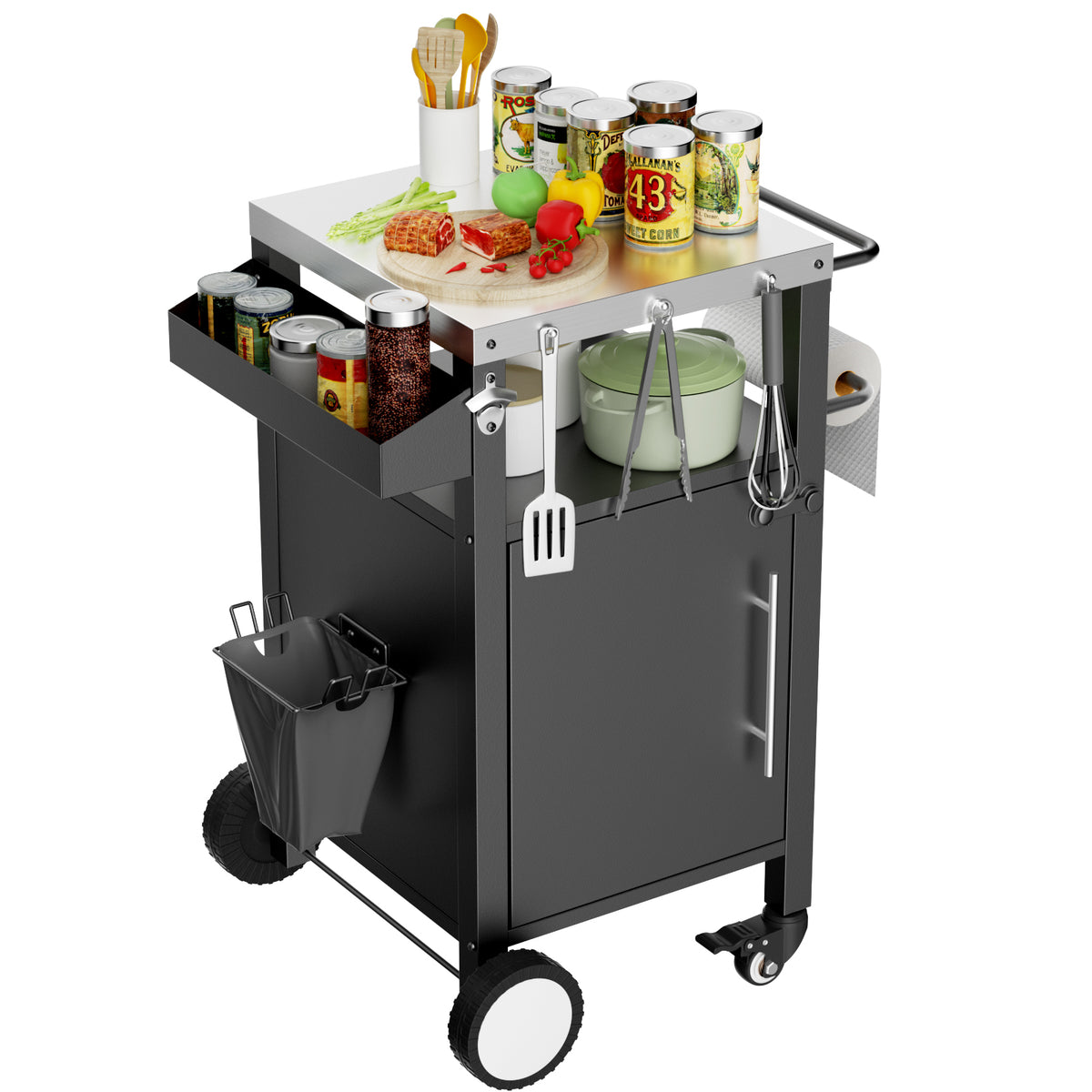Black Grill Cart with Wheels, 34.6 in Tall