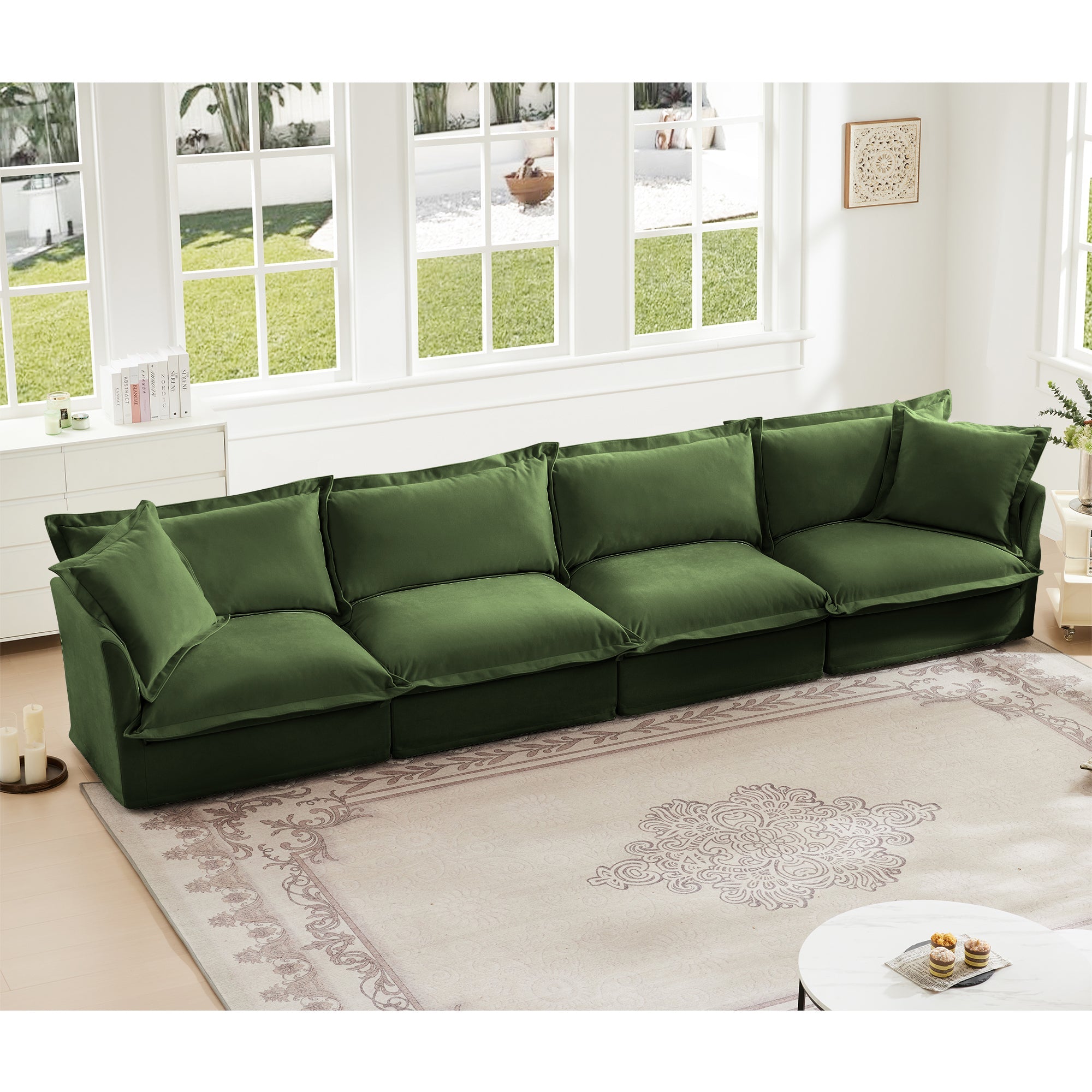 Fluffy 4-Seat Modular Sofa in Chenille Olive #OttOnly_0 #Fabric_Chenille Olive