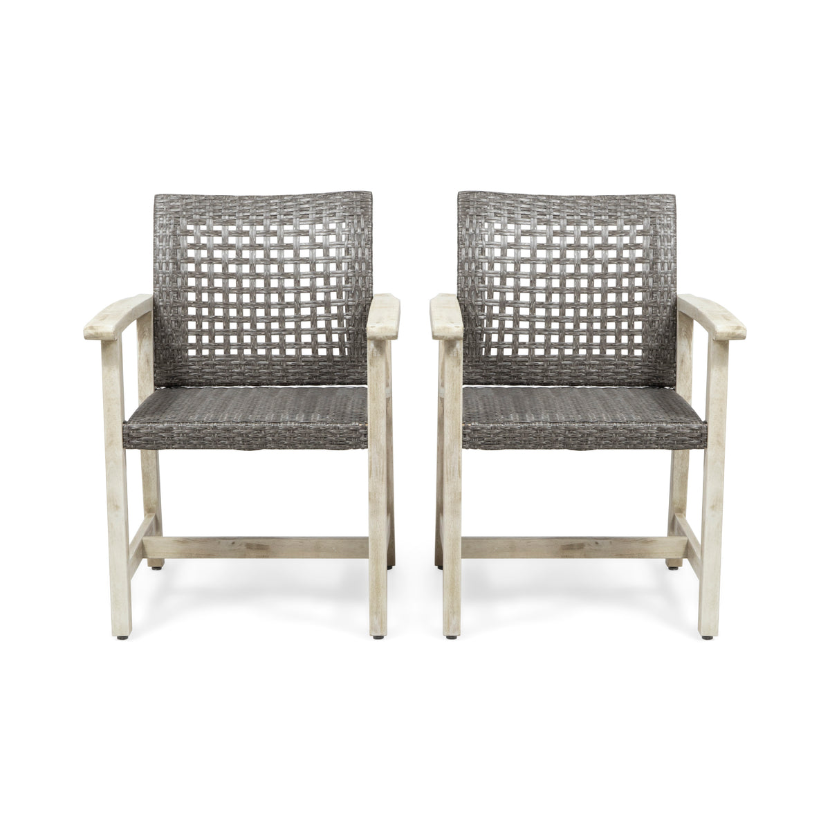 Gray Solid Wood Outdoor Dining Chair, Set of 2, 33.8 in Tall