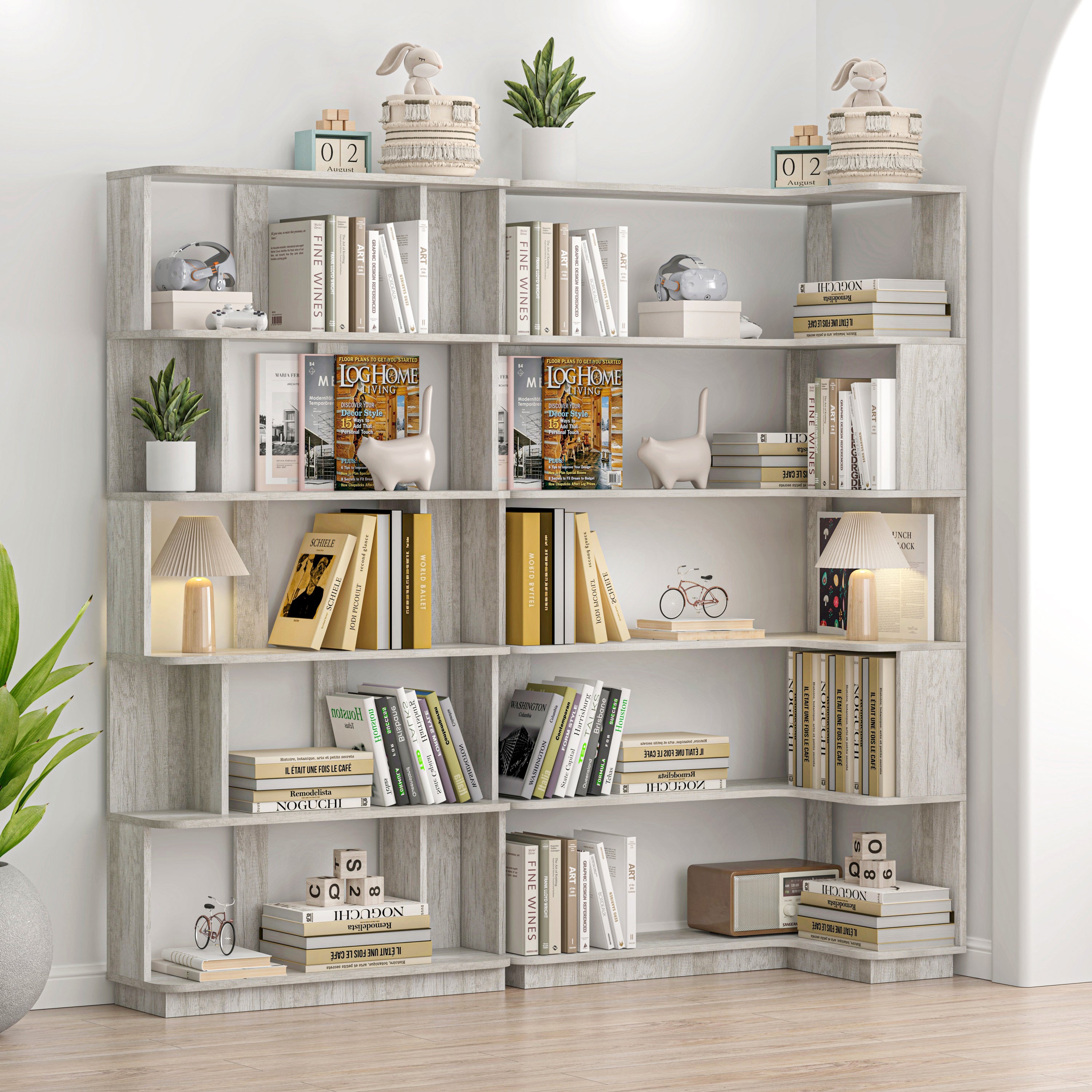 Bookcase, 66.9 in, Light Gray, 64.6 in Tall
