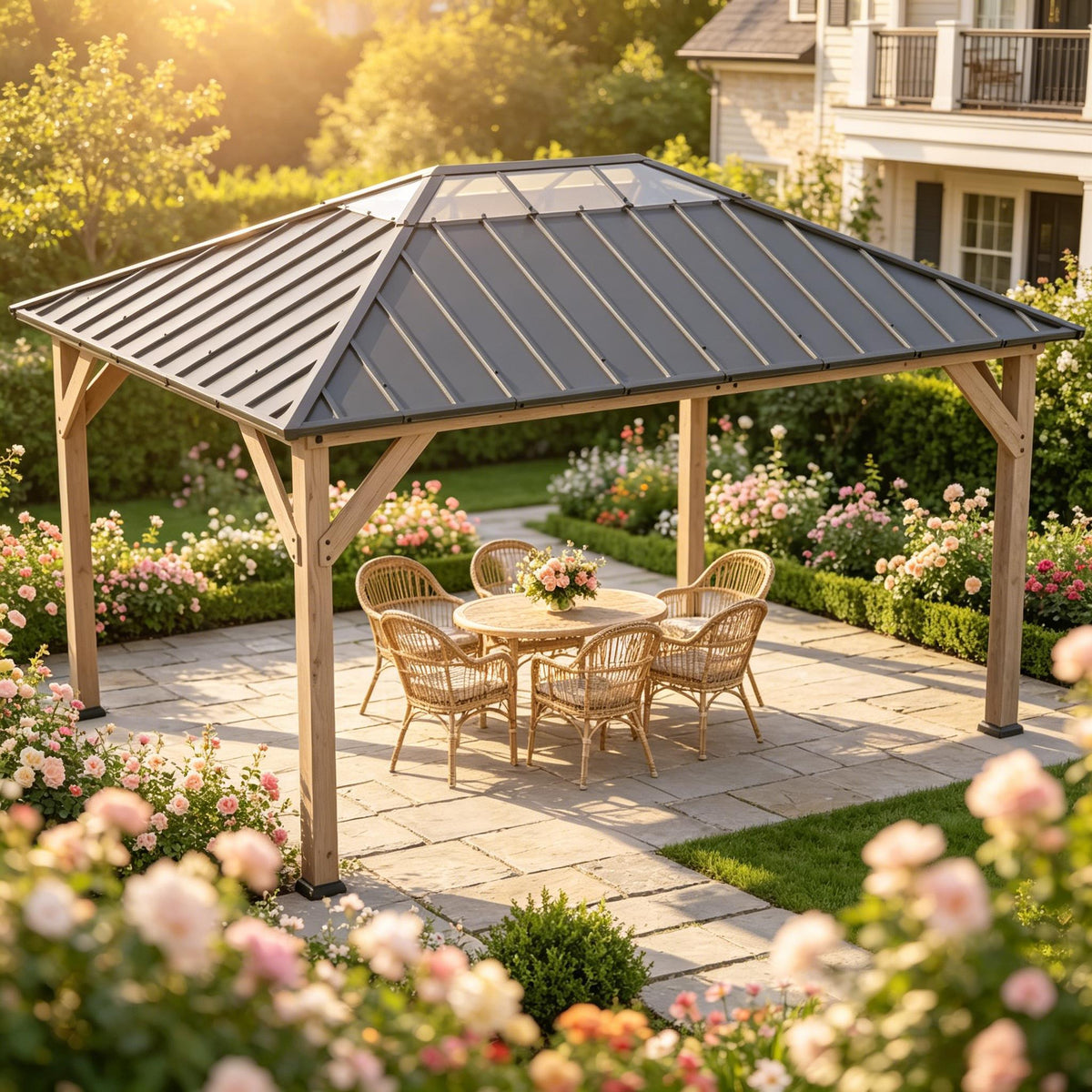 Solid Wood Hardtop Gazebo, 12x16 ft