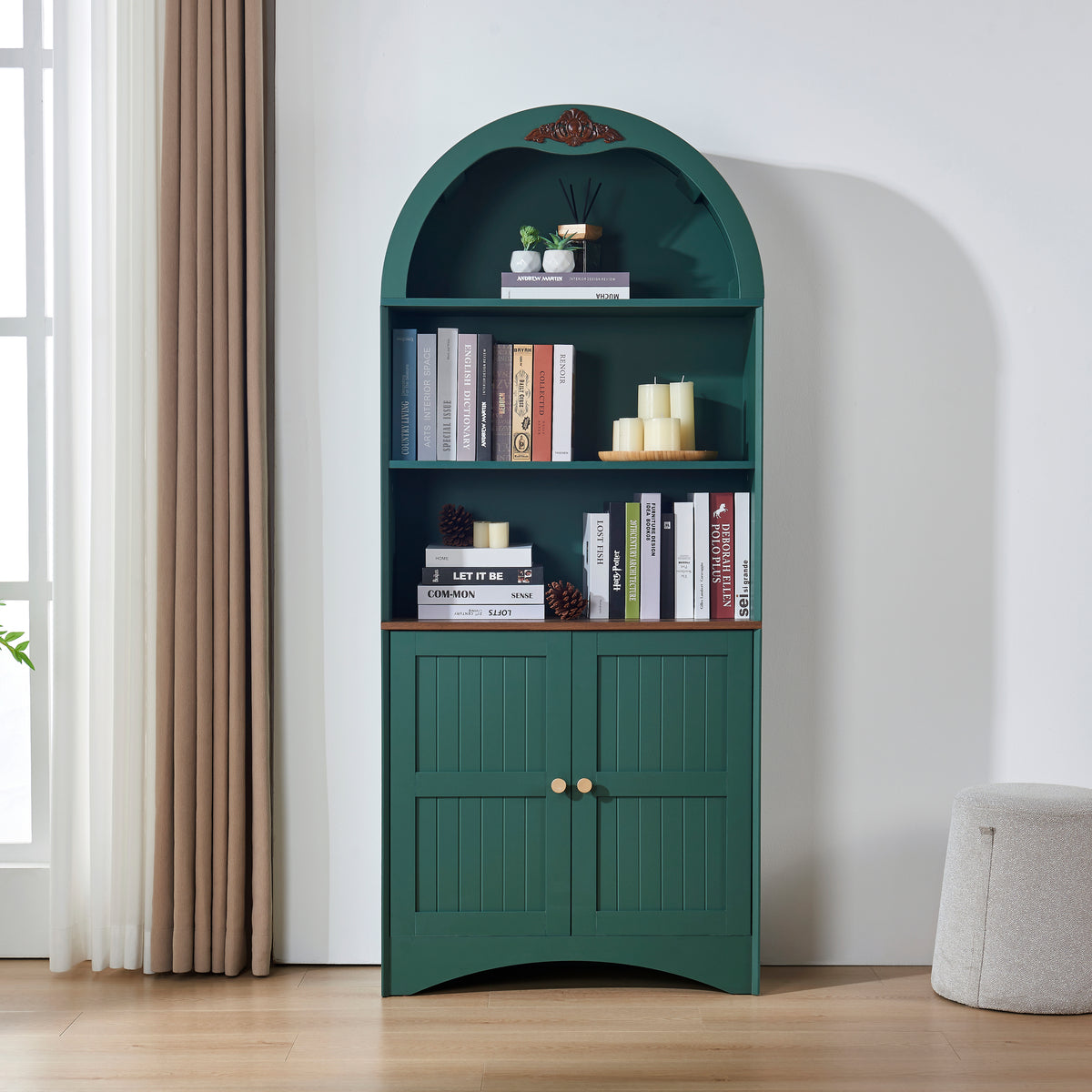 Arched Storage Cabinet, Adjustable Shelves, 70.9 in Tall, Green