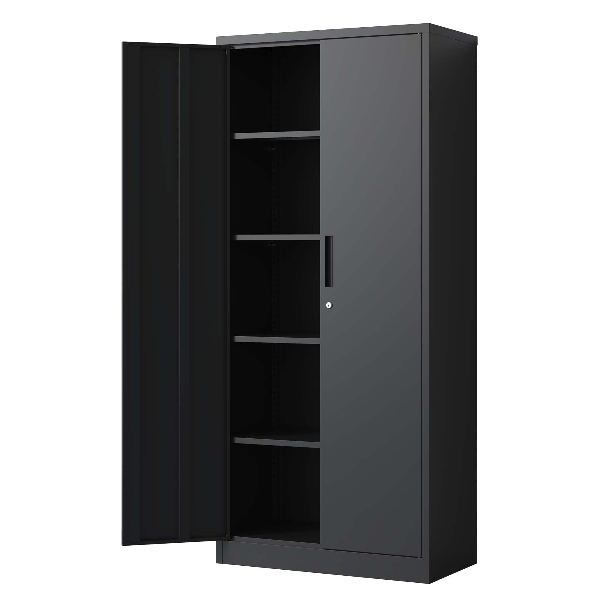 Metal Storage Cabinet, 4 Shelves, Locking, 72.1 in Tall, Black