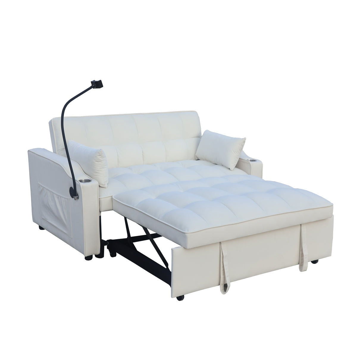 Beige Velvet Sleeper Loveseat, USB Charging, 70.2 in Wide