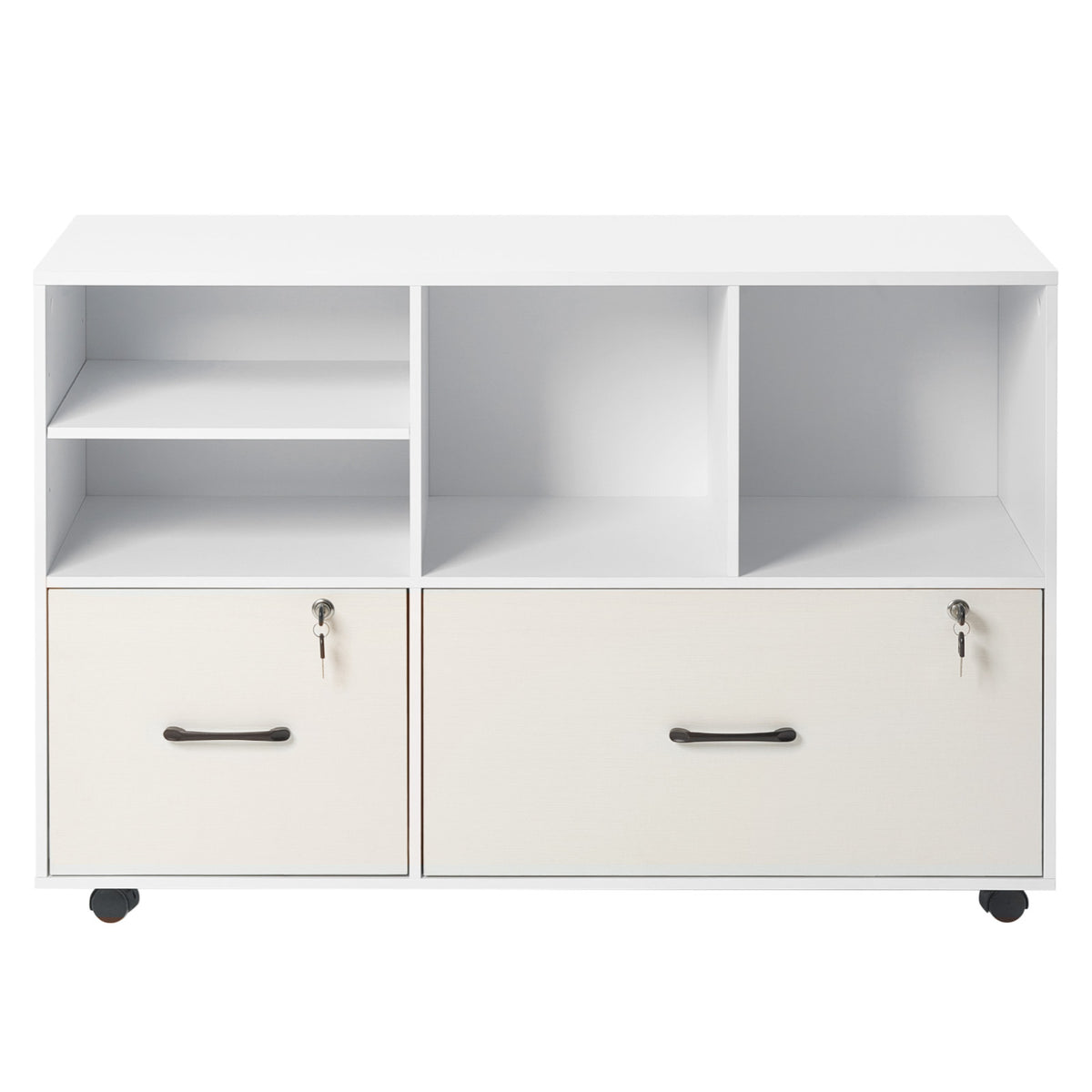 Printer Stand, 2 Drawers, Height Adjustable, 46.3 in, White