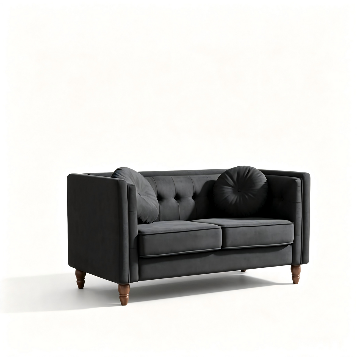 Black Velvet 2-Seat Tufted Chesterfield Sofa, 58.3 in Wide
