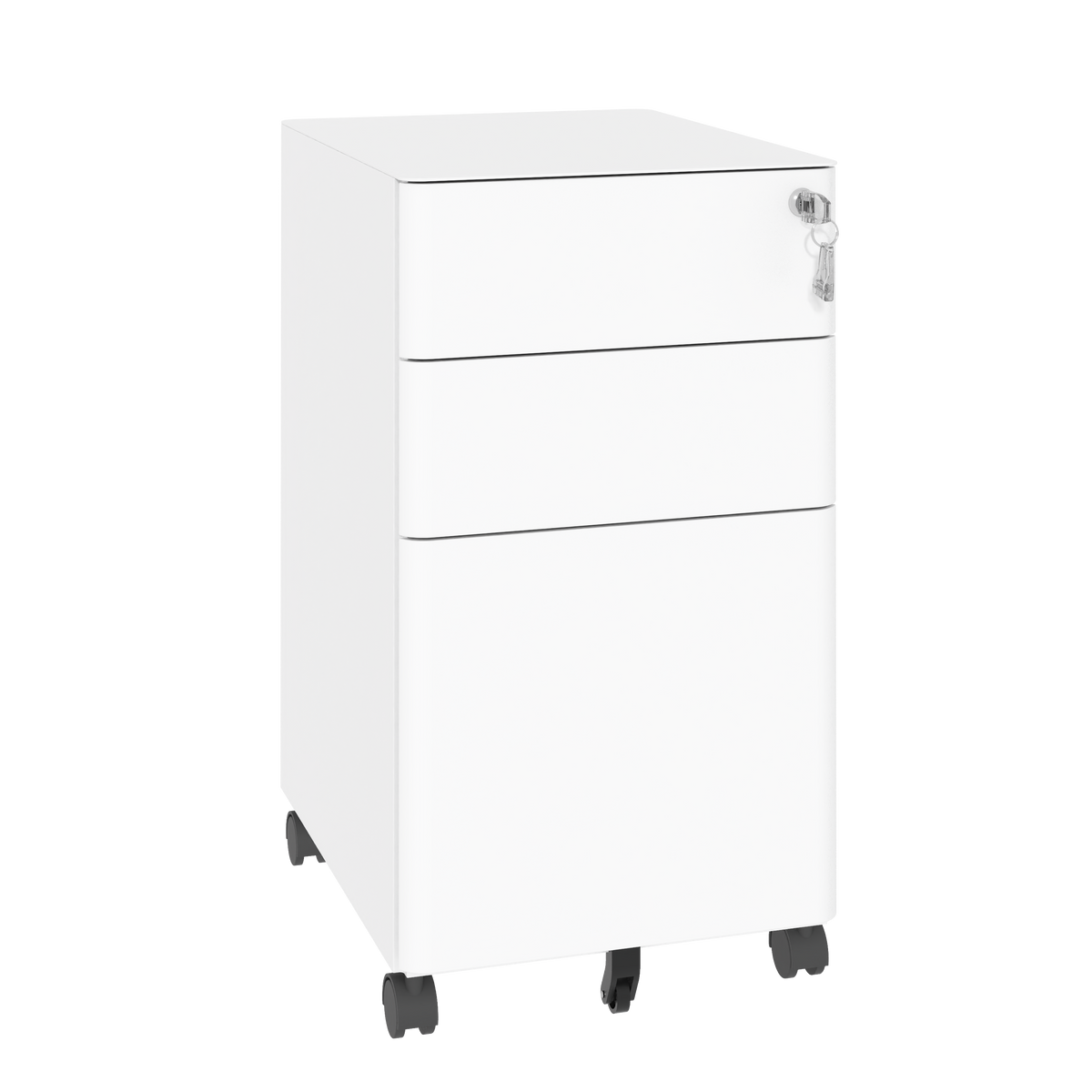 Rolling Metal File Cabinet, 3 Drawers, Locking, 24 in, White