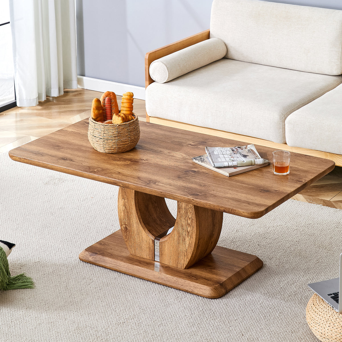 Oak Rectangular Pedestal Coffee Table, 47 in