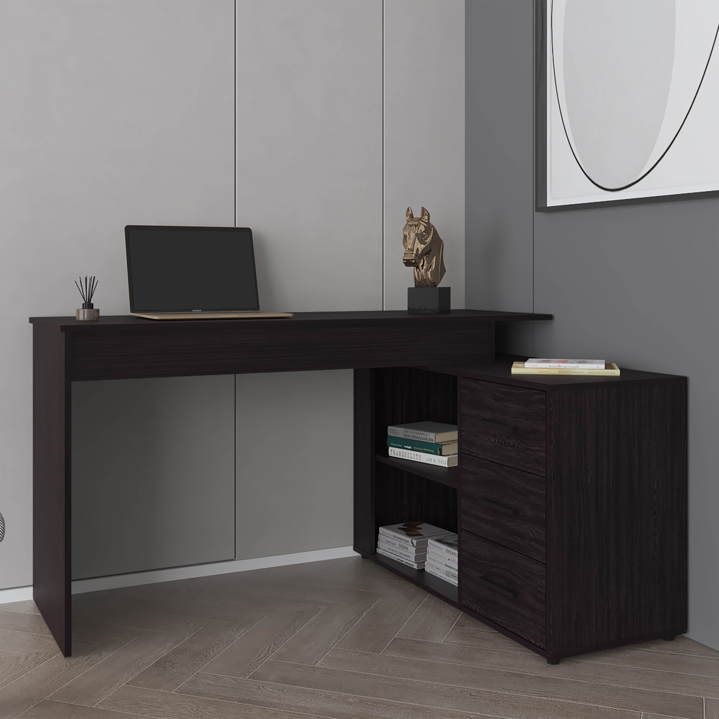 Modern Computer Desk, L-Shaped, 54.1 in, Black