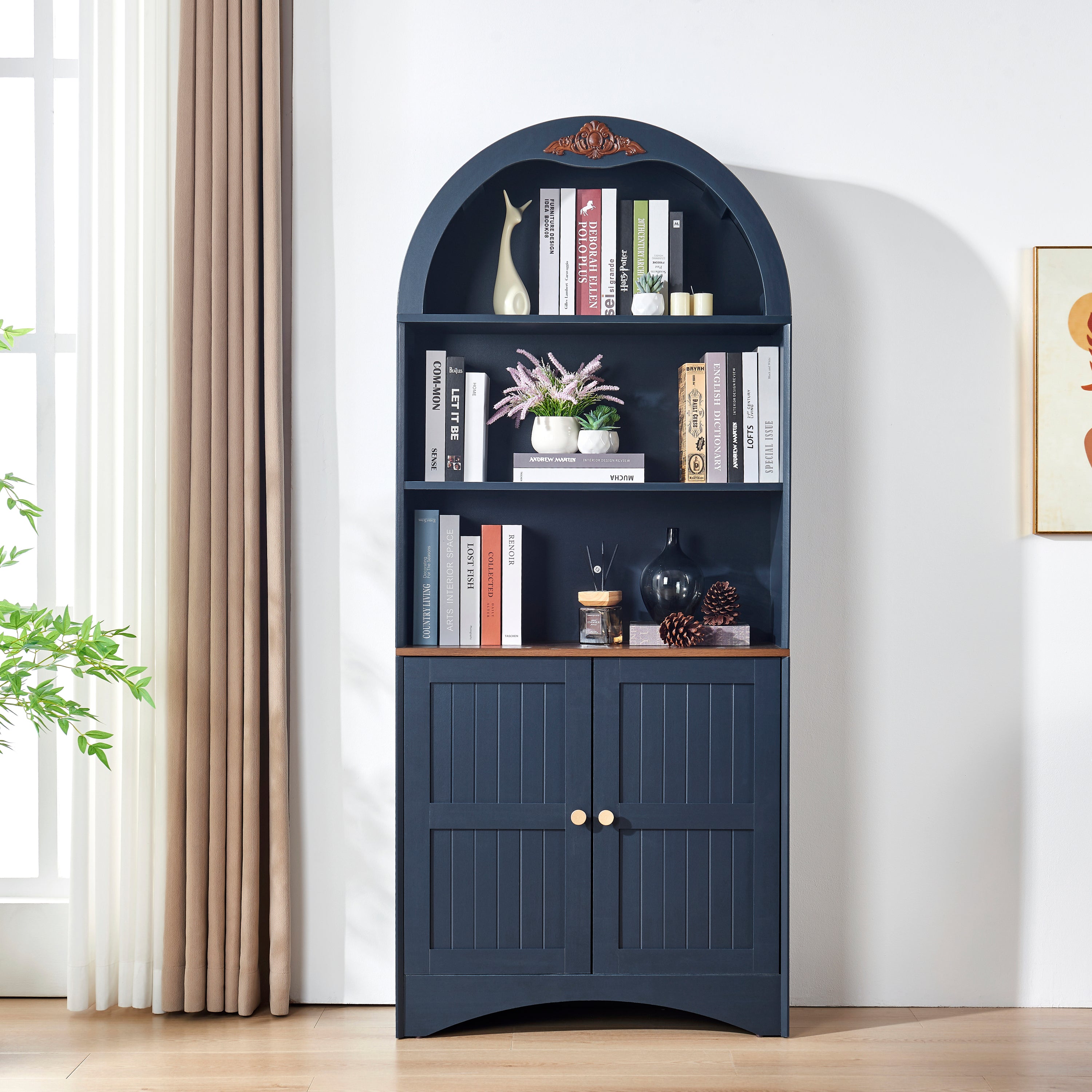 Arched Storage Cabinet, Adjustable Shelves, 70.9 in Tall, Blue
