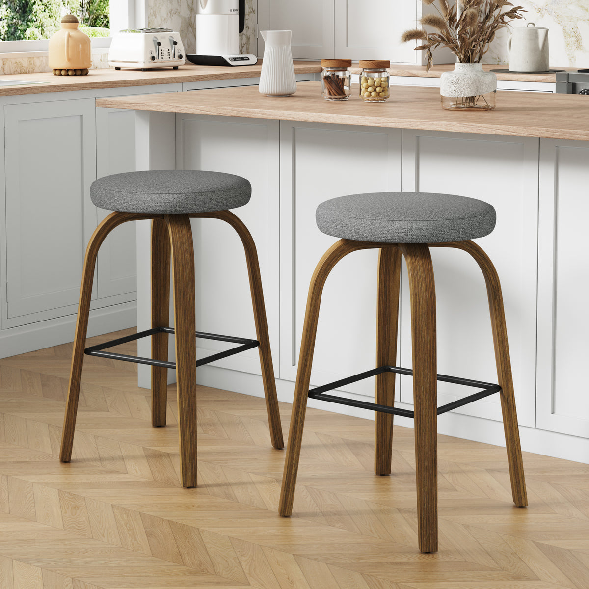 Swivel Bar Stools Set of 2, Gray, Backless 30 in