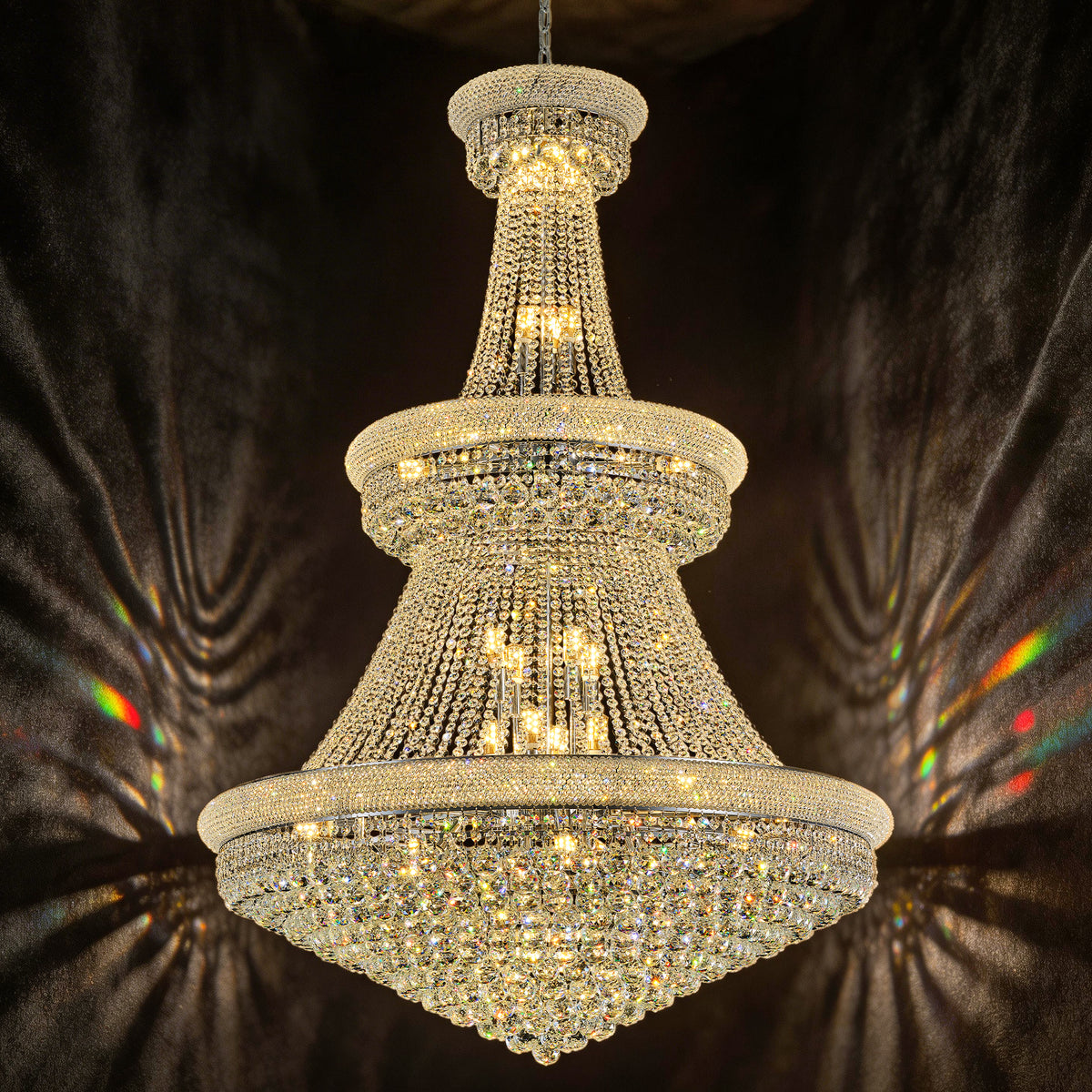 Crystal Chandelier, 36-Light Empire Style, Dimmable Chrome