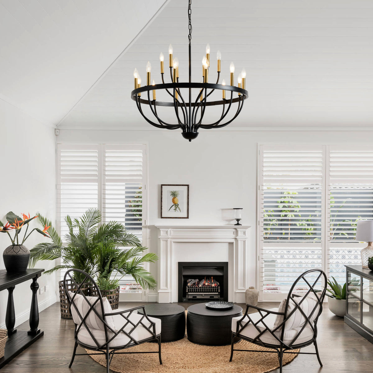 Gold and Black Farmhouse 18-Light Chandelier, 32 in