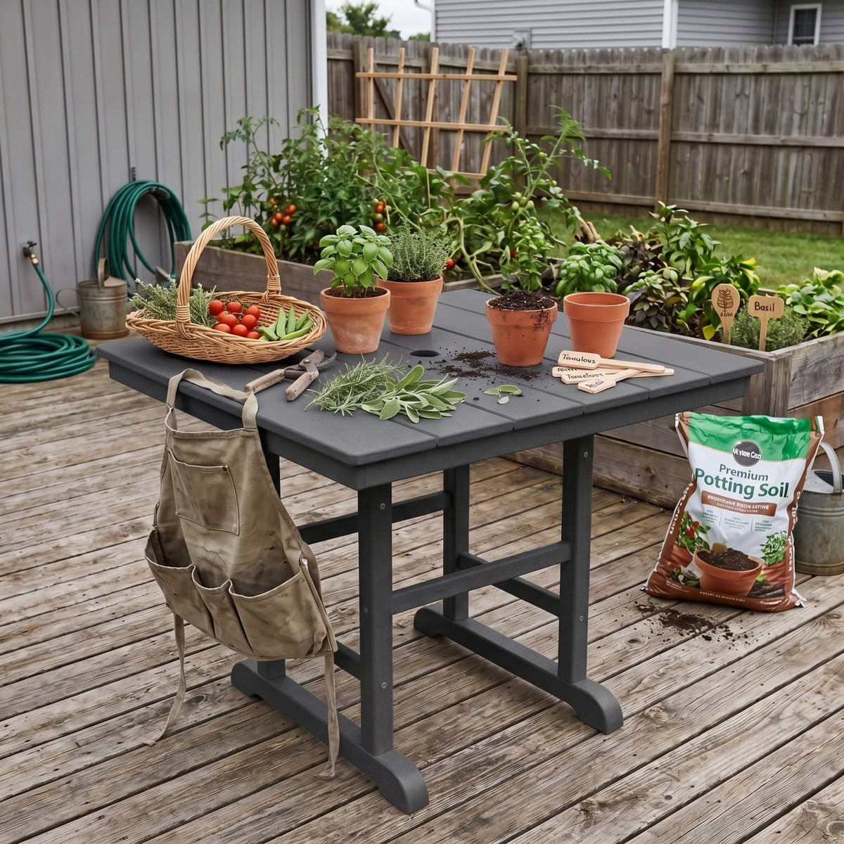 Gray HDPE Folding Square Outdoor Dining Table, 37.8 in Wide