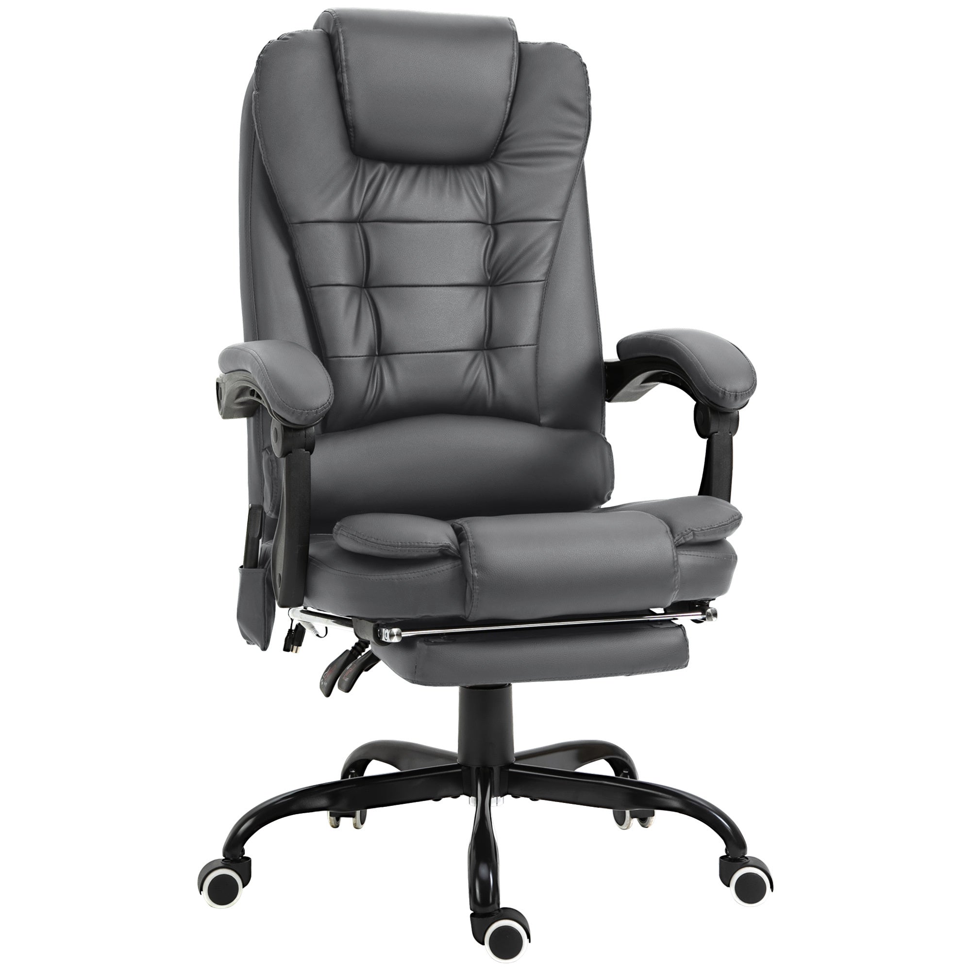Gray Vegan Leather Office Chair, Massage, Reclining, 47.8 in Tall