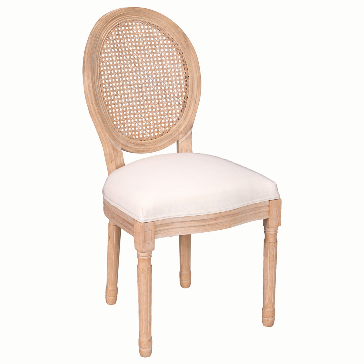 French Country Cane-Back Dining Chairs Set of 2, Cream Linen Seat