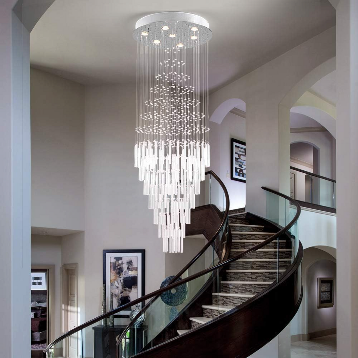 Nickel Crystal 7-Light Chandelier, 24 in, Crystal and Metal