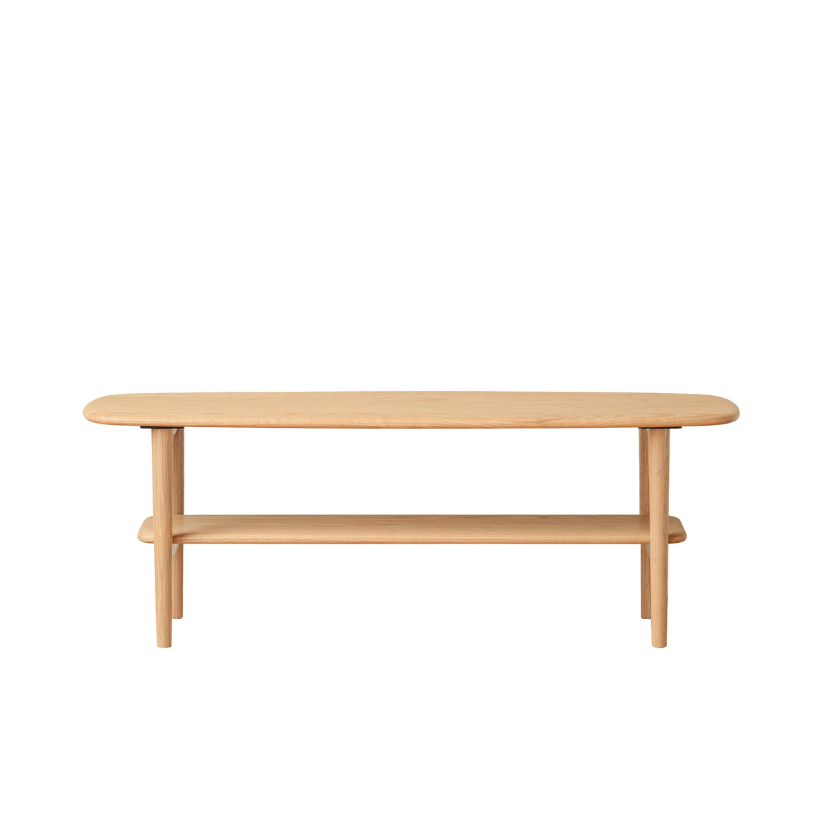 Oak Solid Wood Narrow Rectangular Coffee Table with Shelf, 47.2 in