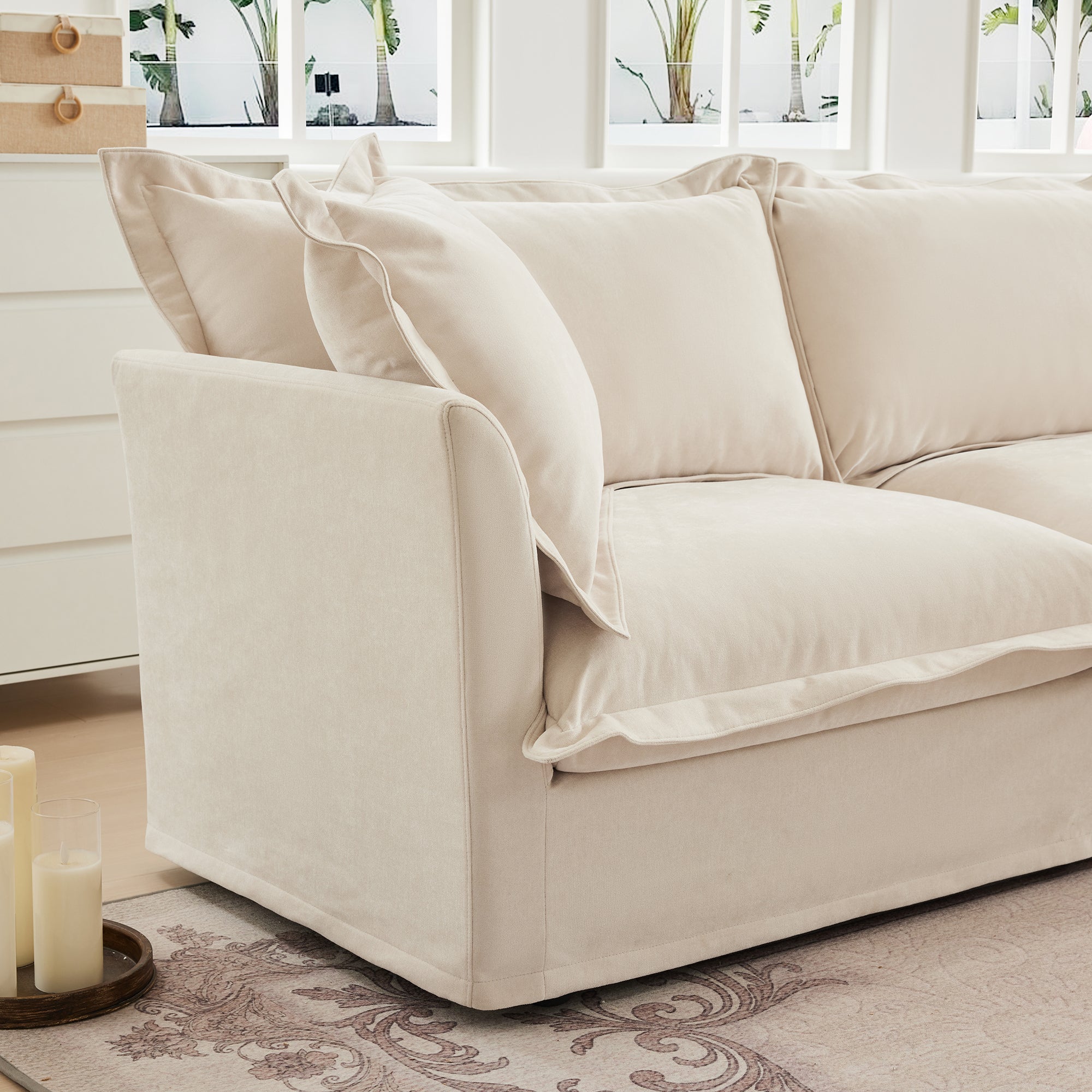 Fluffy 3-Seat Modular Sofa in Chenille Cream #Fabric_Chenille Cream