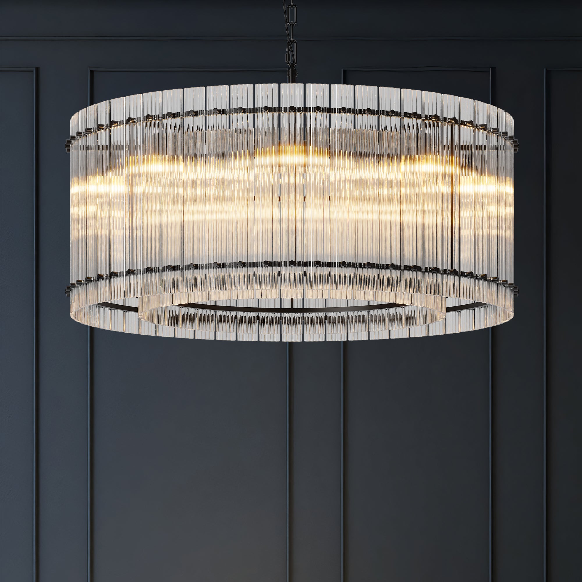 Black Tiered 8-Light Chandelier, 37 in, ‎glass Shade