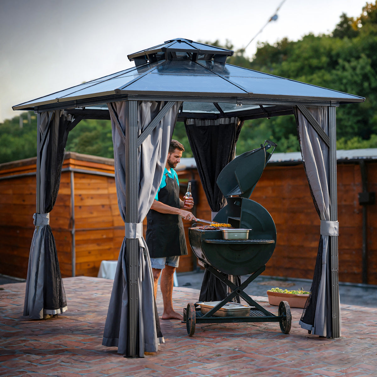 8x8 ft Gray Metal Hardtop Gazebo