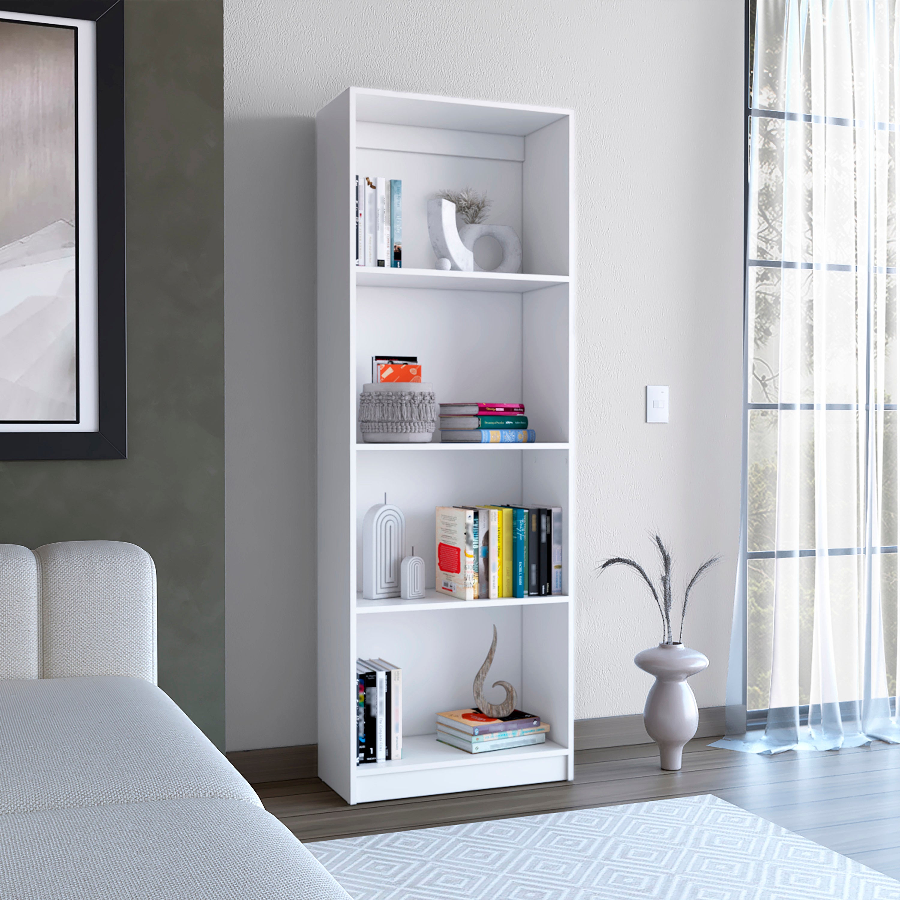 Solid Wood Bookcase, 71.1 in Tall, White