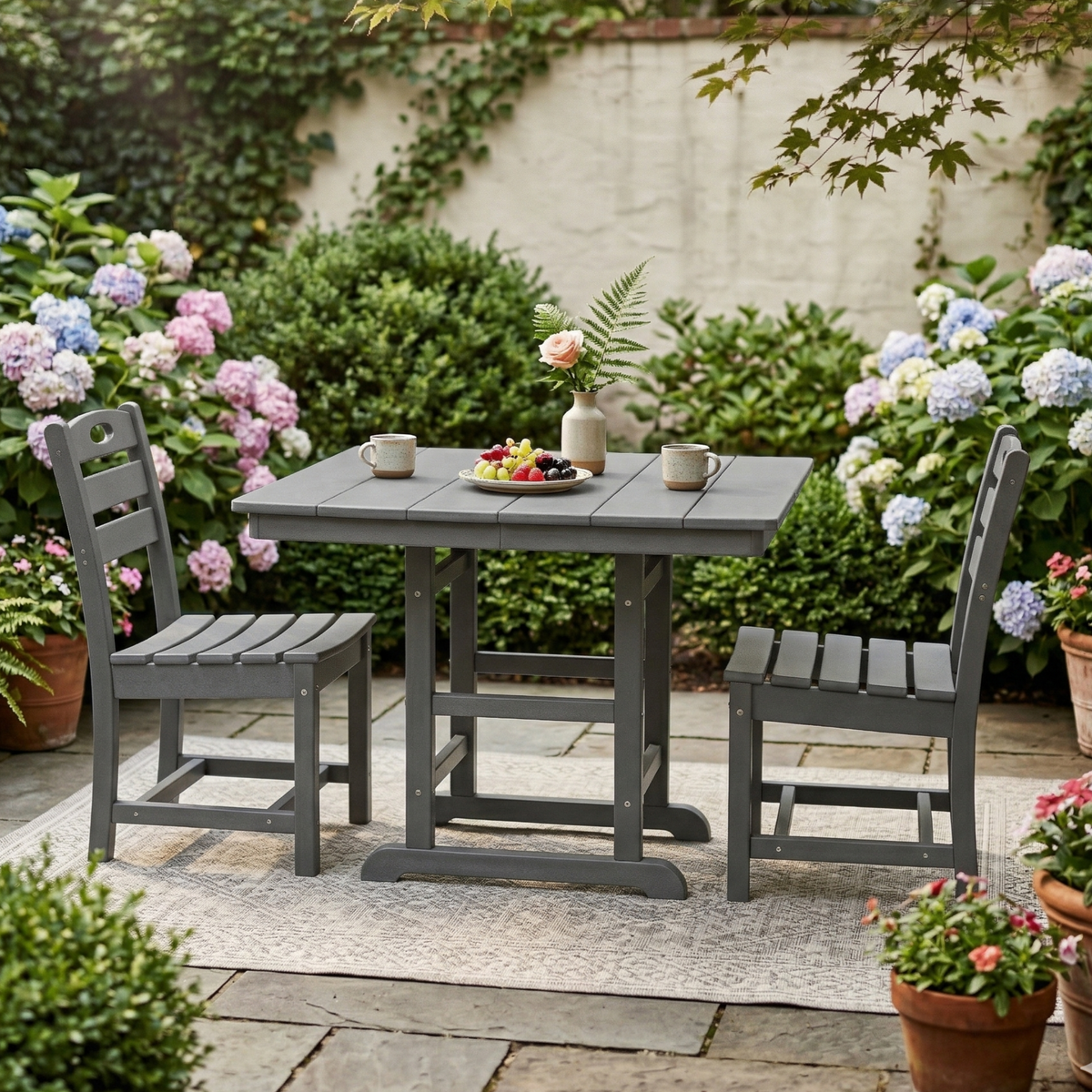 Gray HDPE 3-Piece Patio Dining Set for 2