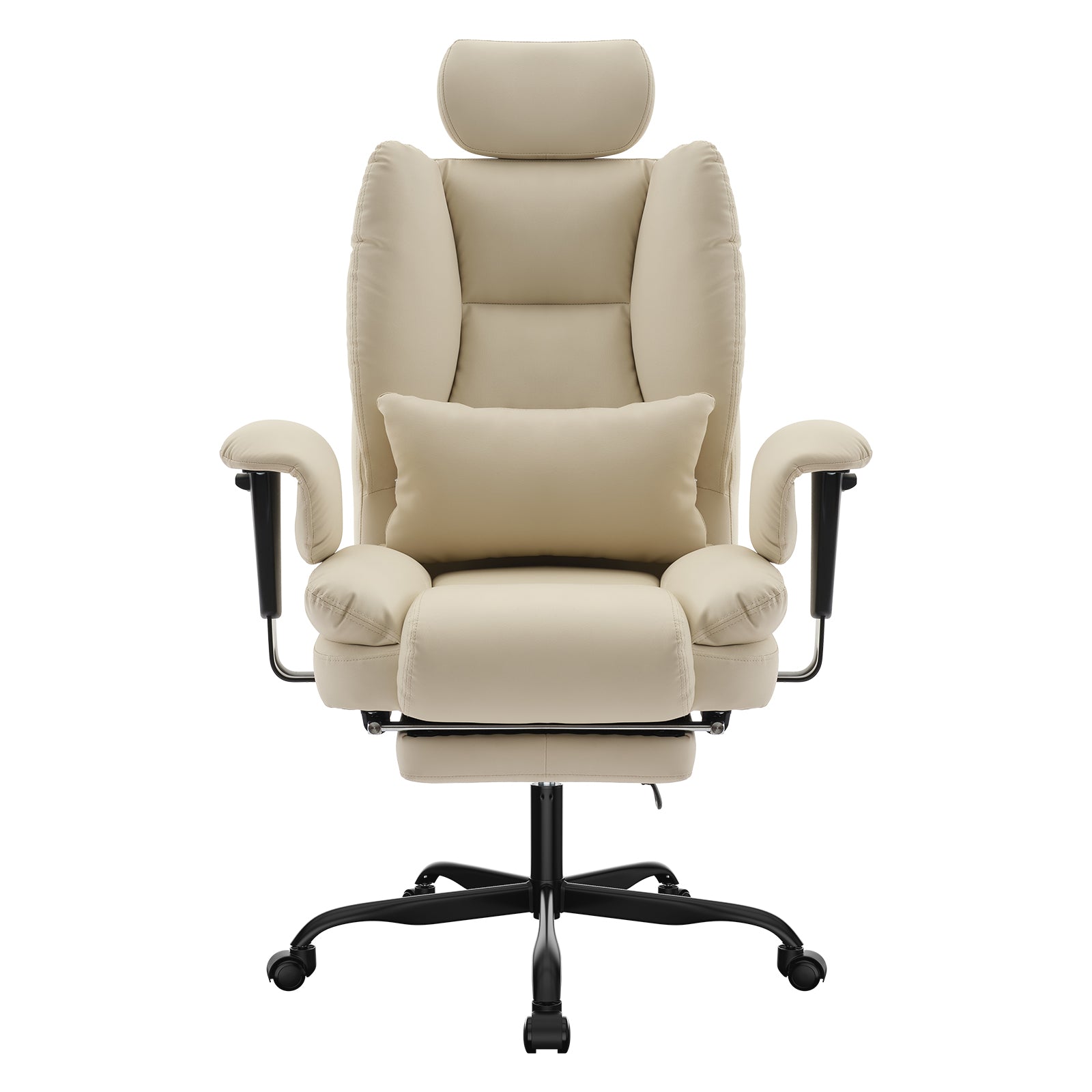 Beige Vegan Leather Office Chair, Footrest
