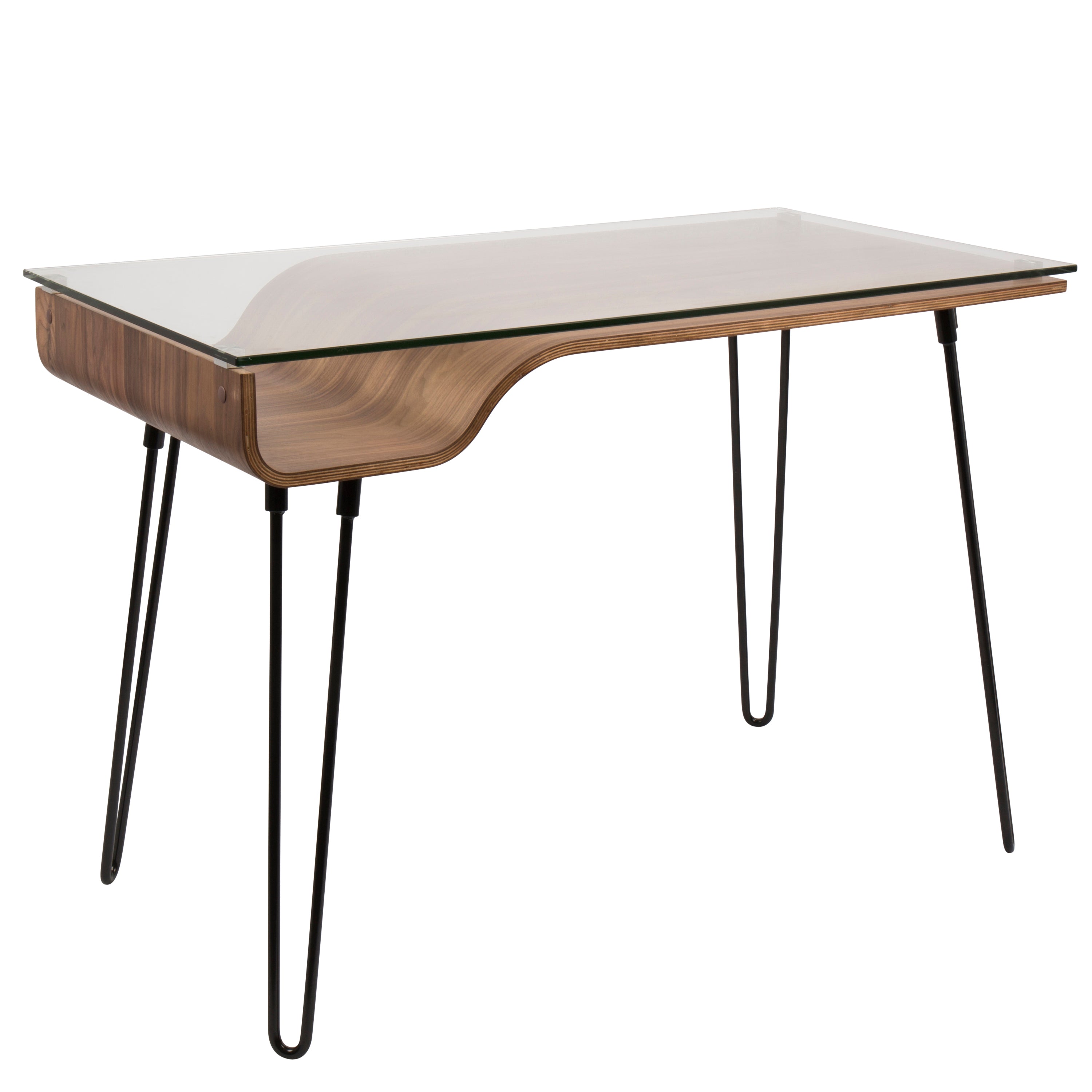 Mid-Century Glass Desk, 44.5 in, Walnut