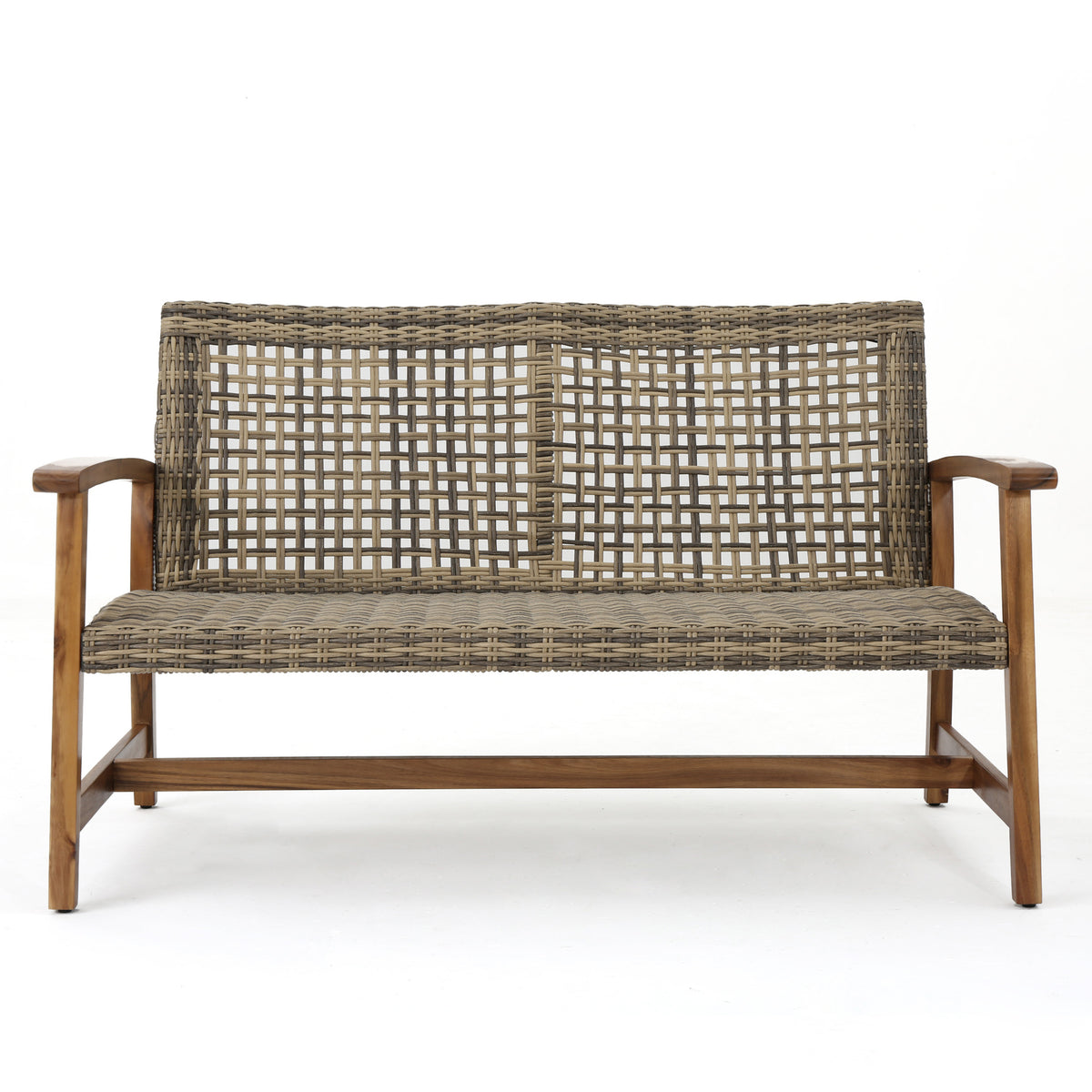 Natural Solid Wood Outdoor Loveseat, 52 in Wide, Gray Cushion