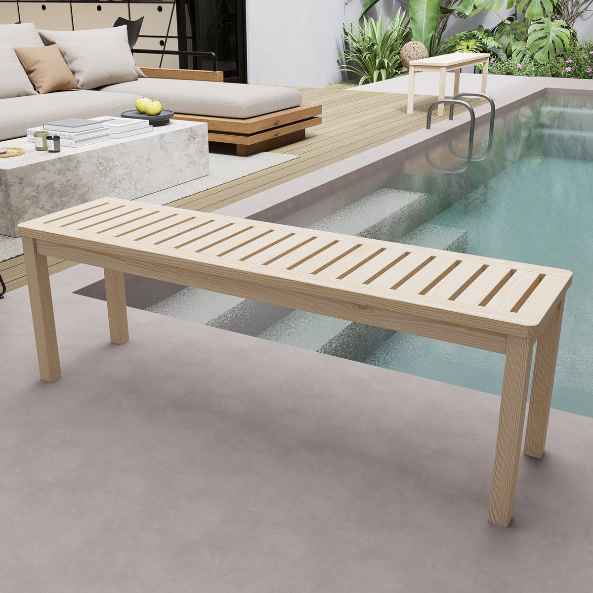 Solid Wood Outdoor Bench, 52.1 in Wide