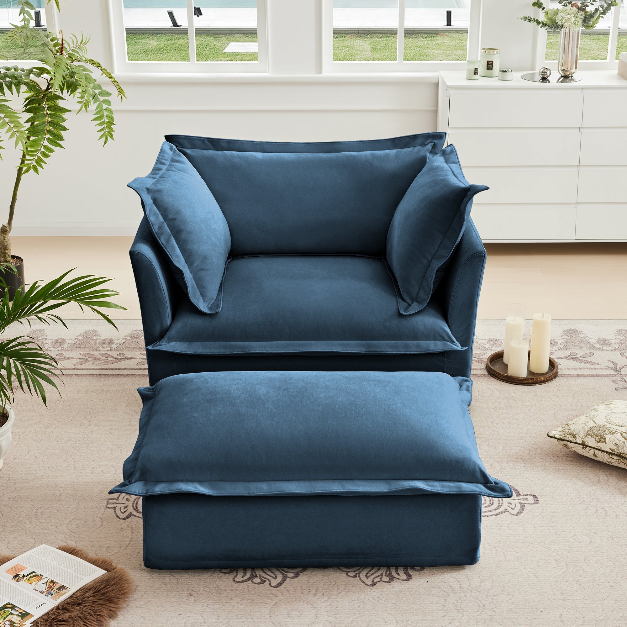 Fluffy Lounge Chair in Chenille Navy #Fabric_Chenille Navy